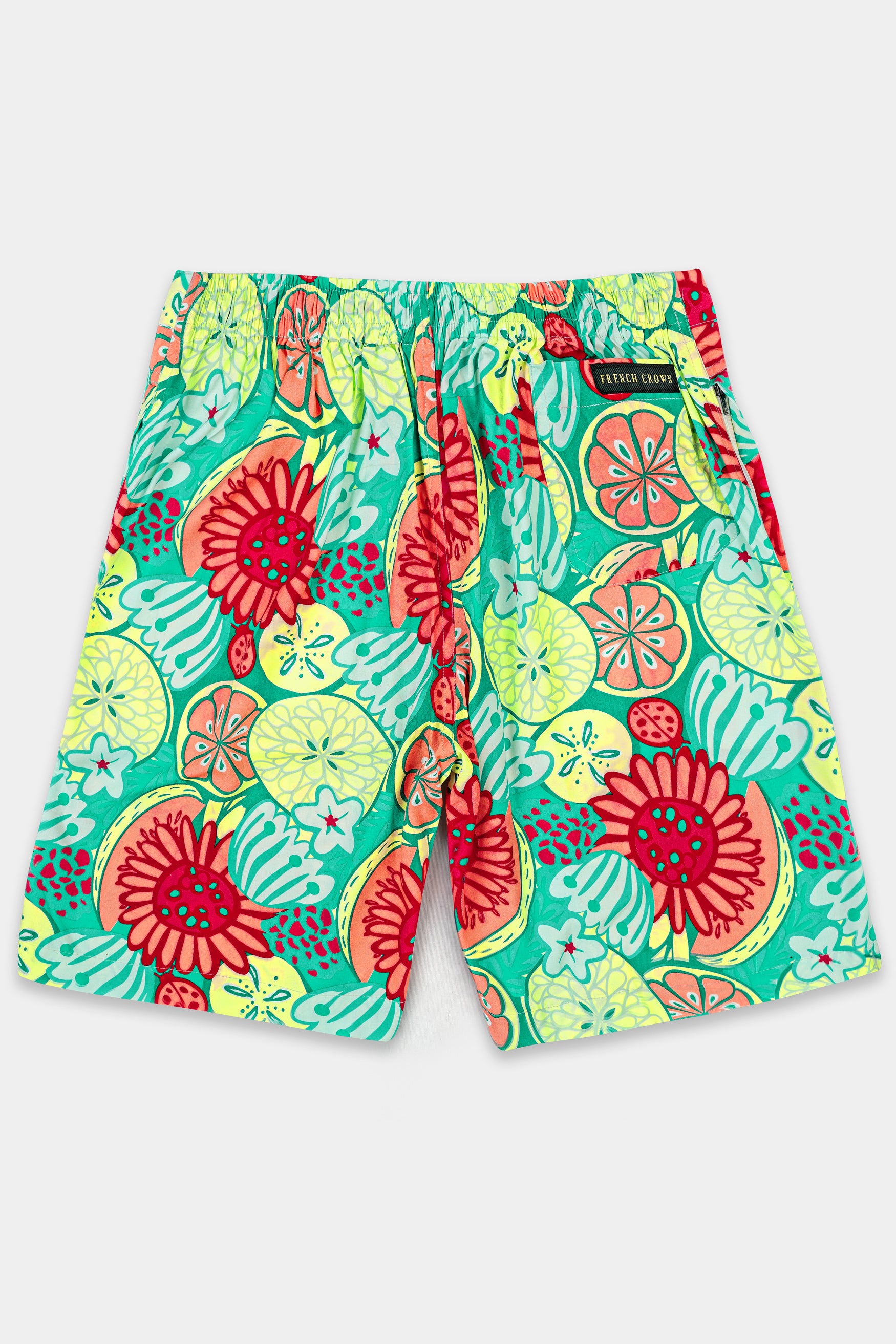 Caribbean Green with Scarlet Red Floral Printed Premium Cotton Shorts SR349-28, SR349-30, SR349-32, SR349-34, SR349-36, SR349-38, SR349-40, SR349-42, SR349-44
