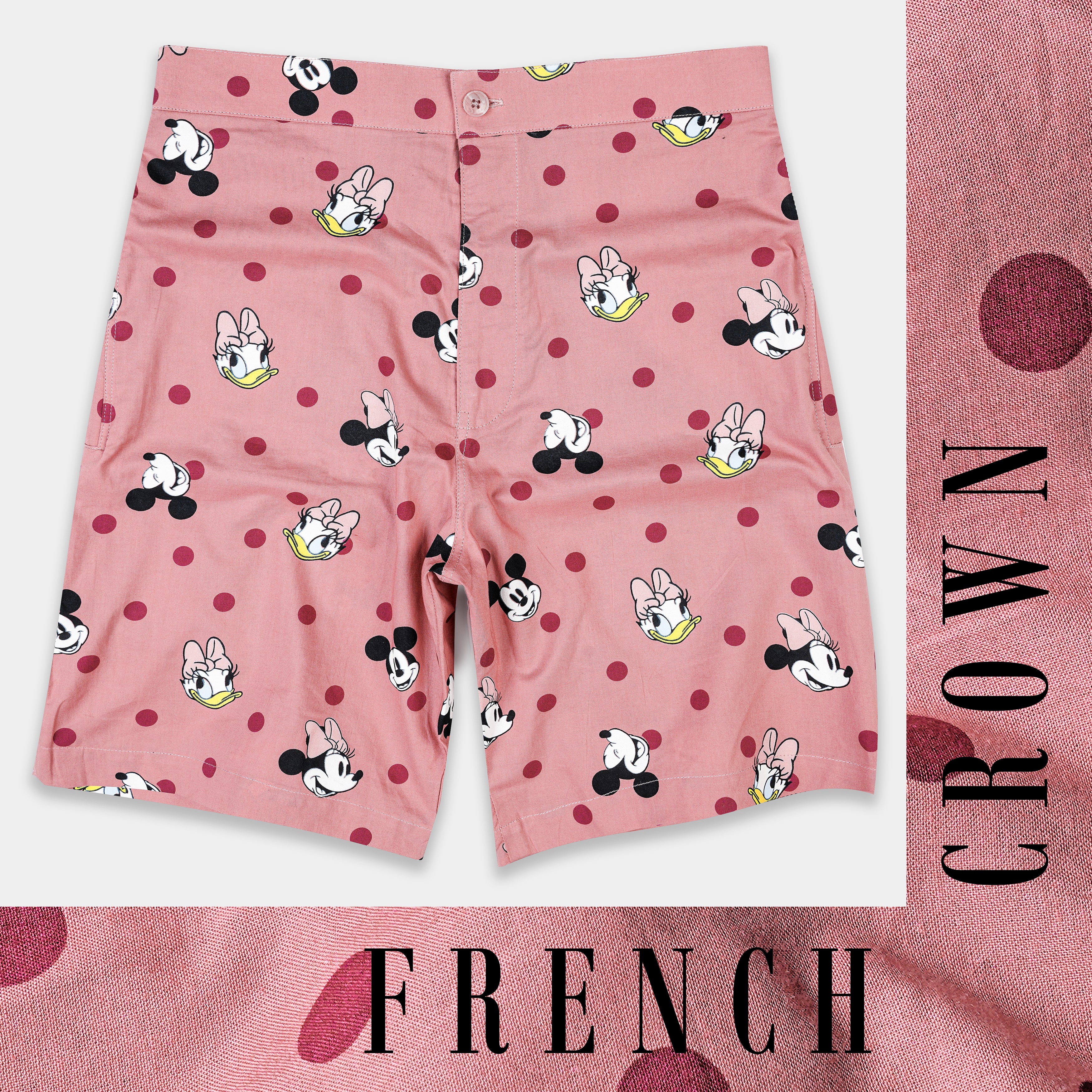Oriental with Shadz Pink Micky and Daisy Printed Premium Cotton Shorts SR351-28, SR351-30, SR351-32, SR351-34, SR351-36, SR351-38, SR351-40, SR351-42, SR351-44