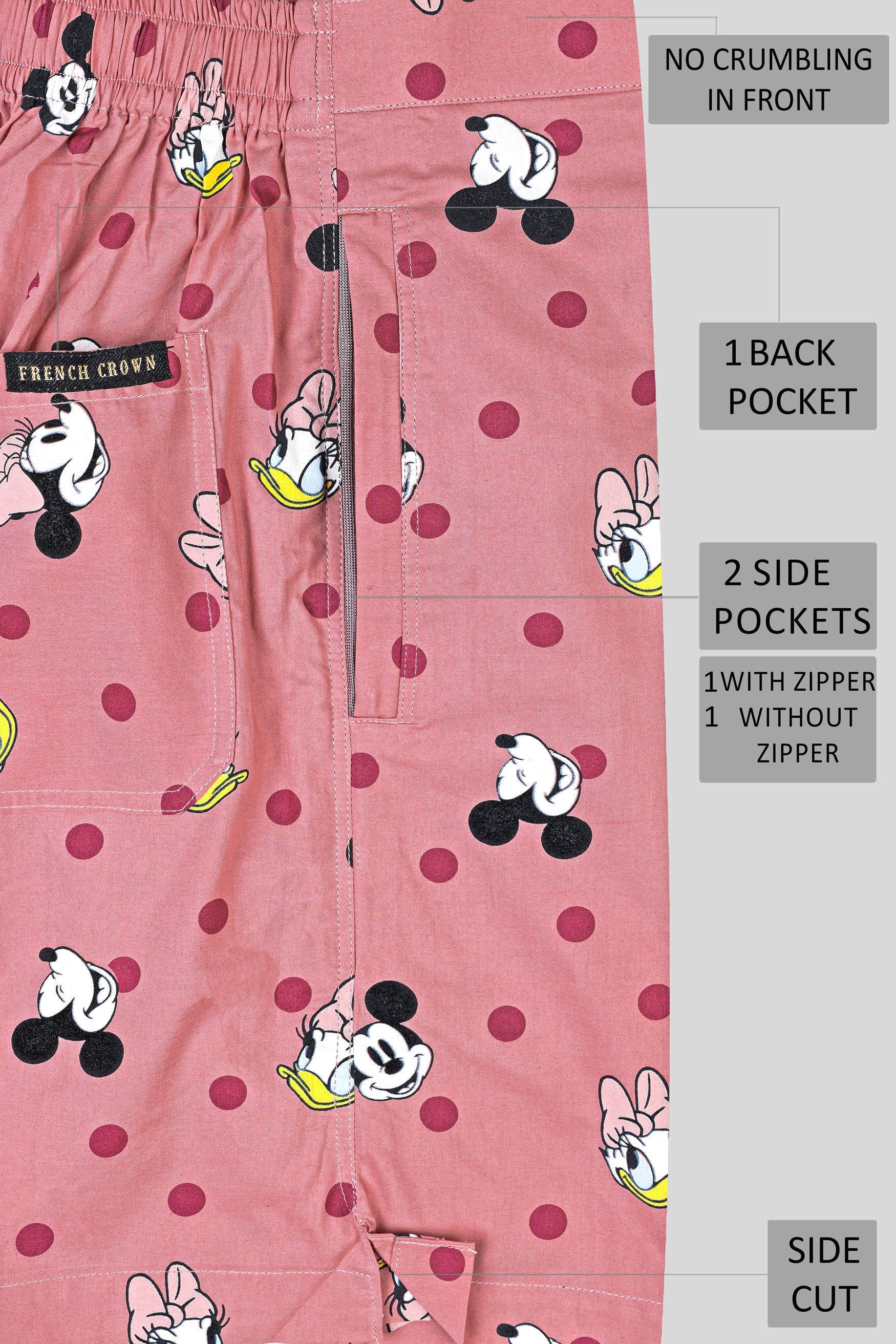 Oriental with Shadz Pink Micky and Daisy Printed Premium Cotton Shorts SR351-28, SR351-30, SR351-32, SR351-34, SR351-36, SR351-38, SR351-40, SR351-42, SR351-44