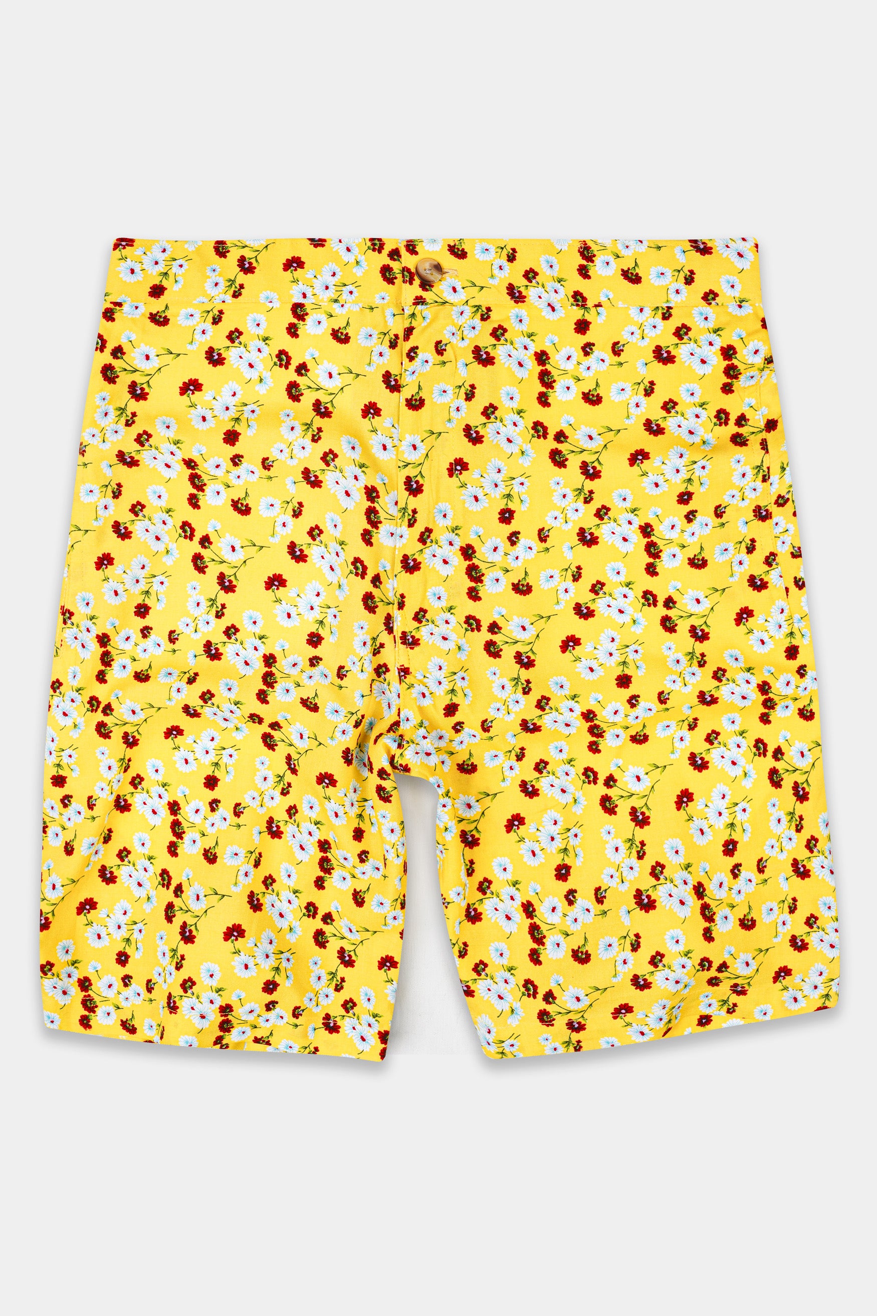 Aureolin Yellow with Crimson Red Multicolor Floral Printed Premium Cotton Short SR353-28, SR353-30, SR353-32, SR353-34, SR353-36, SR353-38, SR353-40, SR353-42, SR353-44