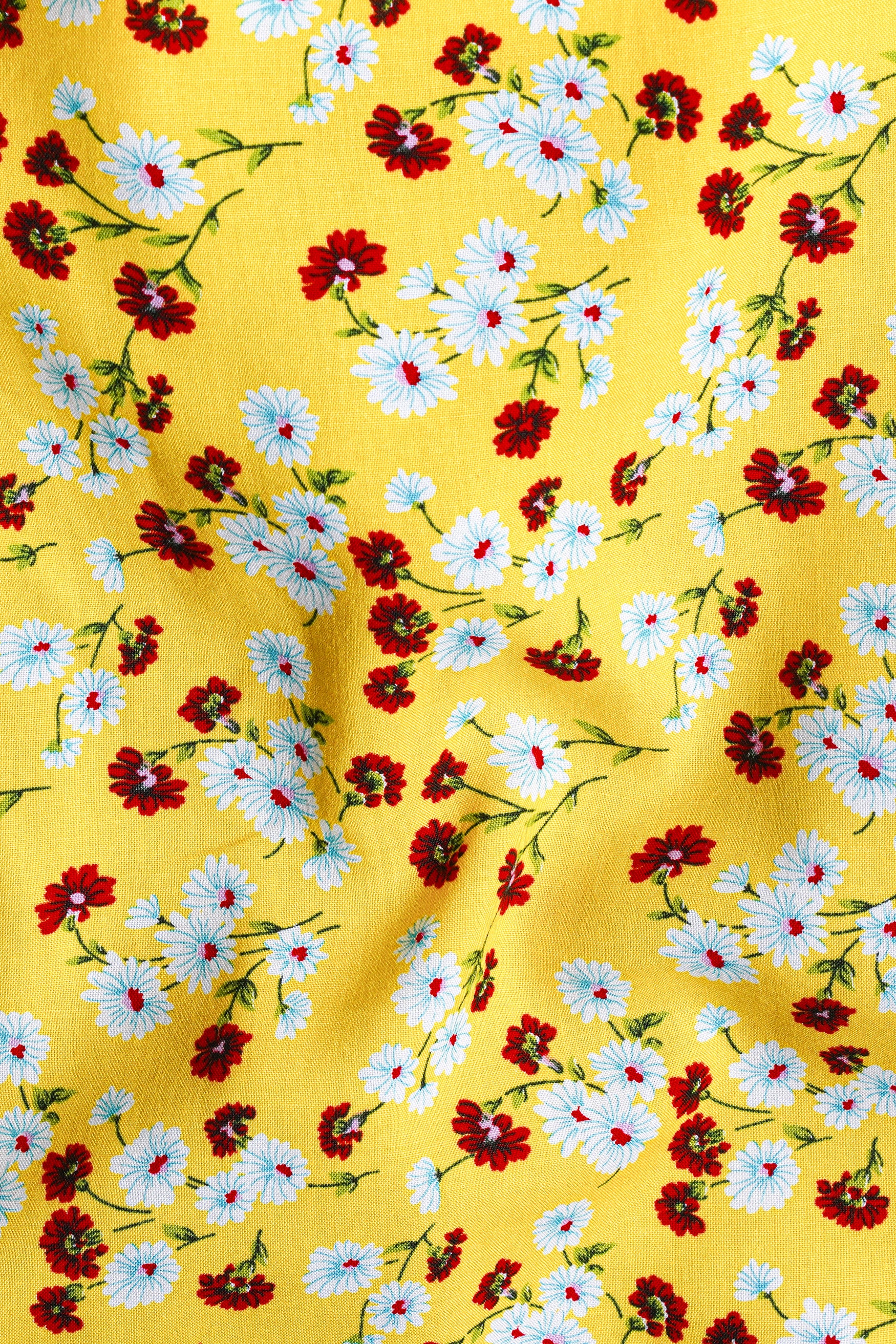 Aureolin Yellow with Crimson Red Multicolor Floral Printed Premium Cotton Short SR353-28, SR353-30, SR353-32, SR353-34, SR353-36, SR353-38, SR353-40, SR353-42, SR353-44