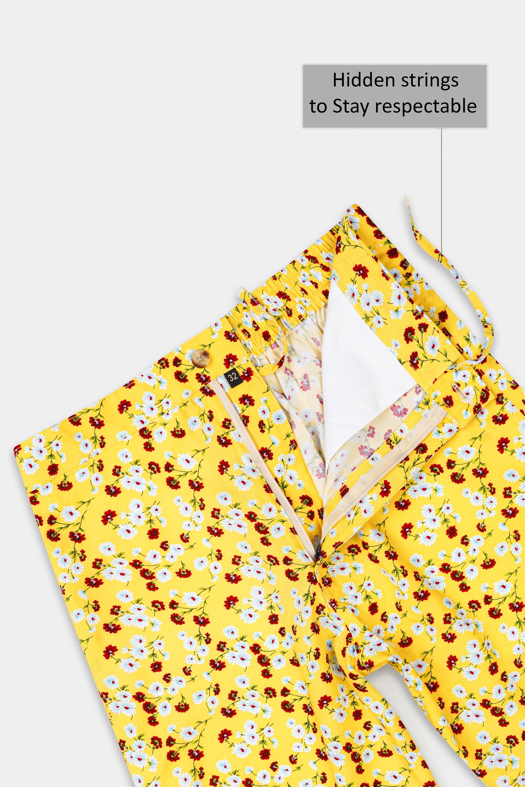 Aureolin Yellow with Crimson Red Multicolor Floral Printed Premium Cotton Short SR353-28, SR353-30, SR353-32, SR353-34, SR353-36, SR353-38, SR353-40, SR353-42, SR353-44