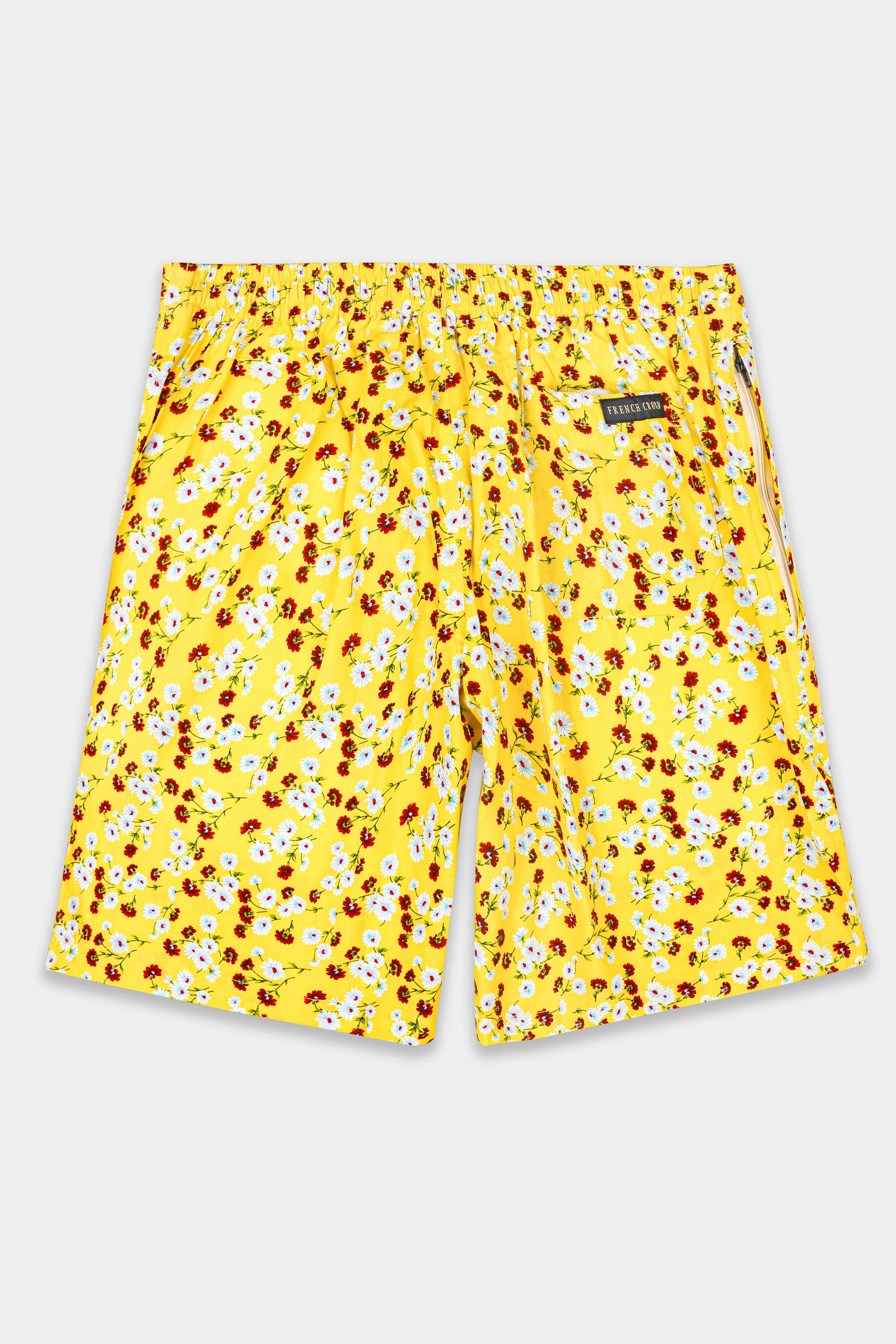 Aureolin Yellow with Crimson Red Multicolor Floral Printed Premium Cotton Short SR353-28, SR353-30, SR353-32, SR353-34, SR353-36, SR353-38, SR353-40, SR353-42, SR353-44