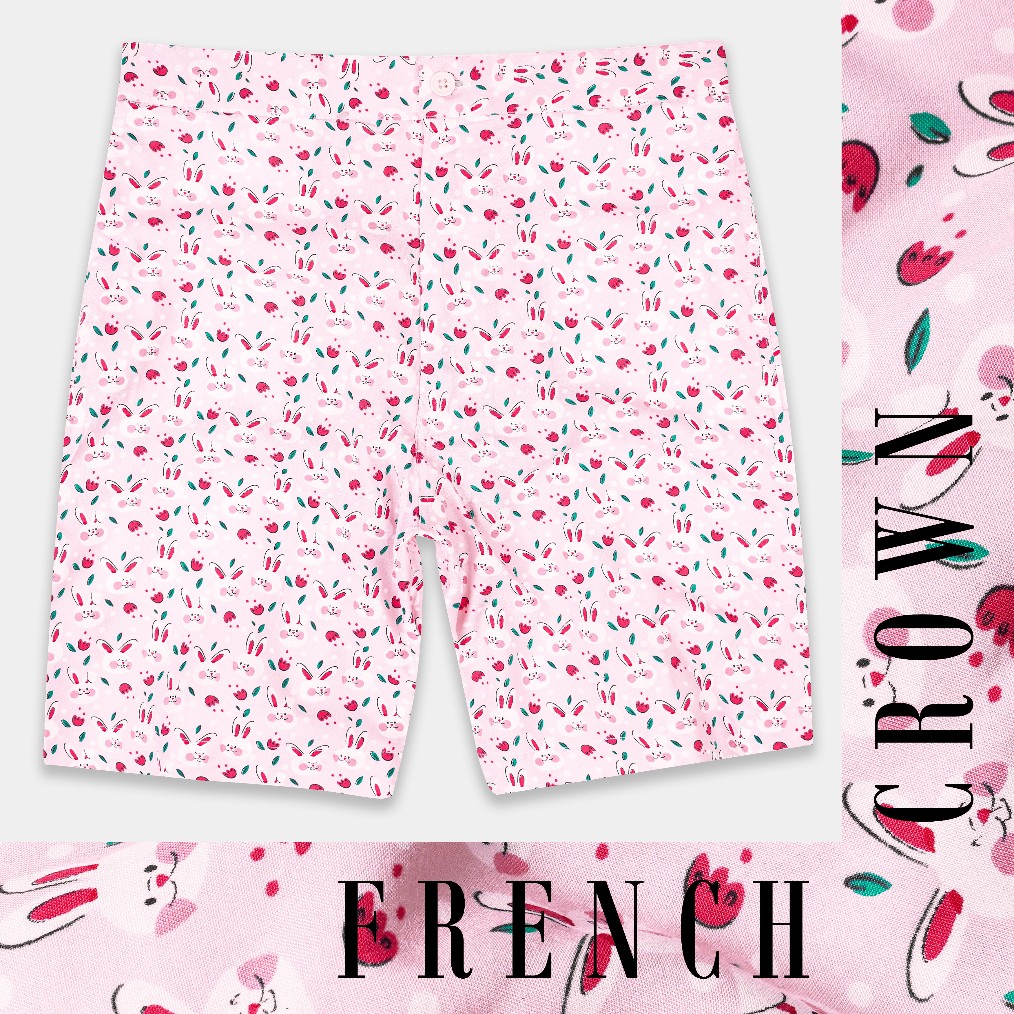 Melaine Pink with Multicolor Rabbit Printed Premium Cotton Shorts SR354-28, SR354-30, SR354-32, SR354-34, SR354-36, SR354-38, SR354-40, SR354-42, SR354-44