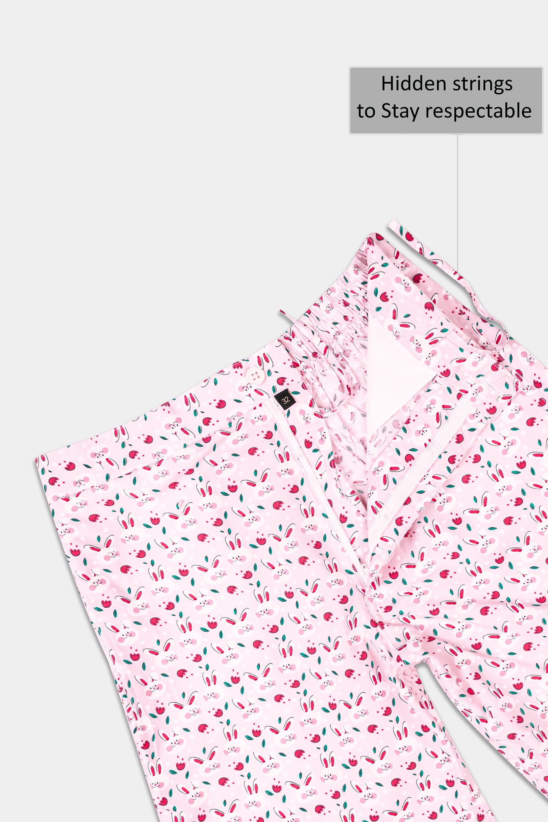 Melaine Pink with Multicolor Rabbit Printed Premium Cotton Shorts SR354-28, SR354-30, SR354-32, SR354-34, SR354-36, SR354-38, SR354-40, SR354-42, SR354-44