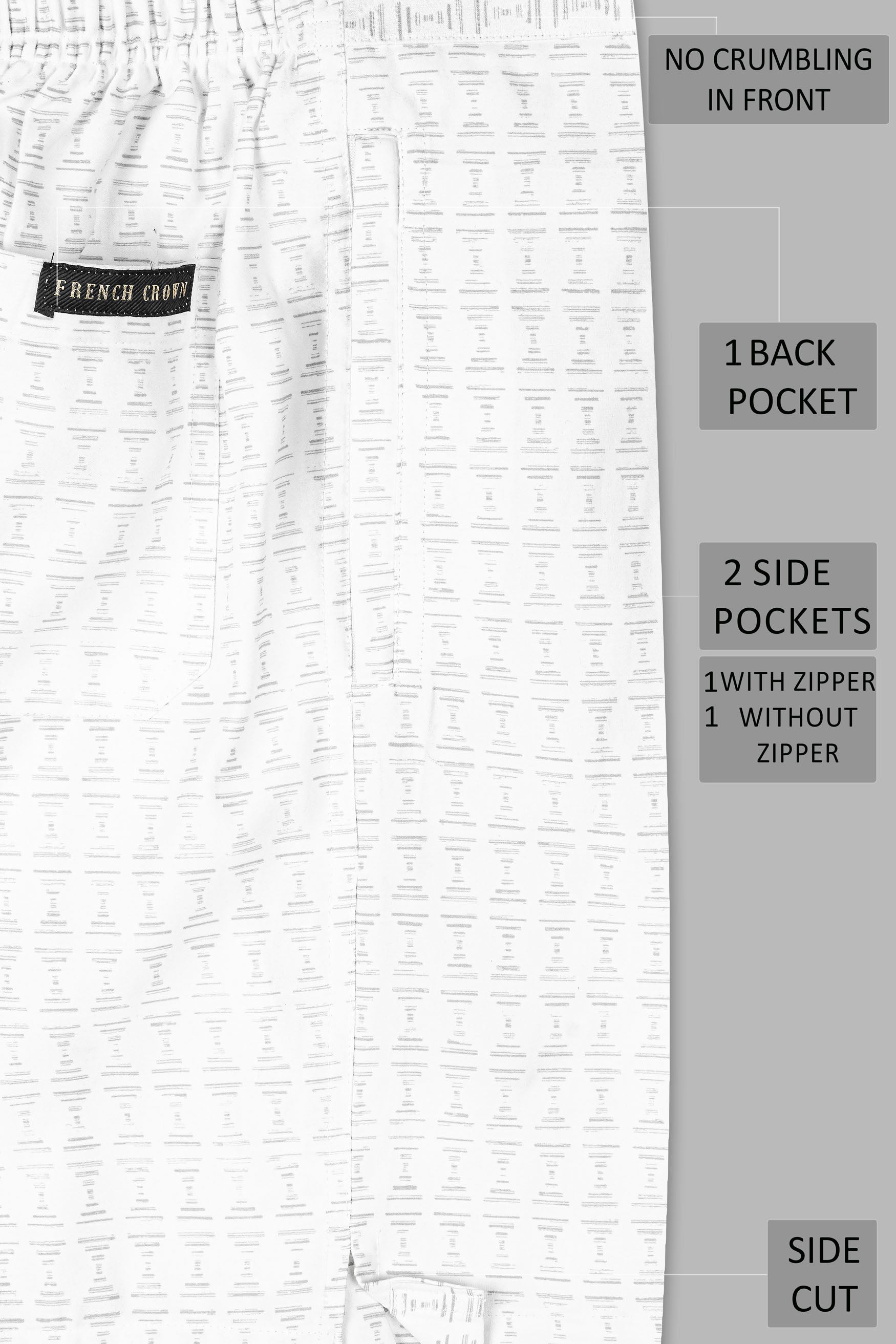 Bright White with Pumice Gray Printed Subtle Sheen Super Soft Premium Cotton Shorts SR355-28, SR355-30, SR355-32, SR355-34, SR355-36, SR355-38, SR355-40, SR355-42, SR355-44