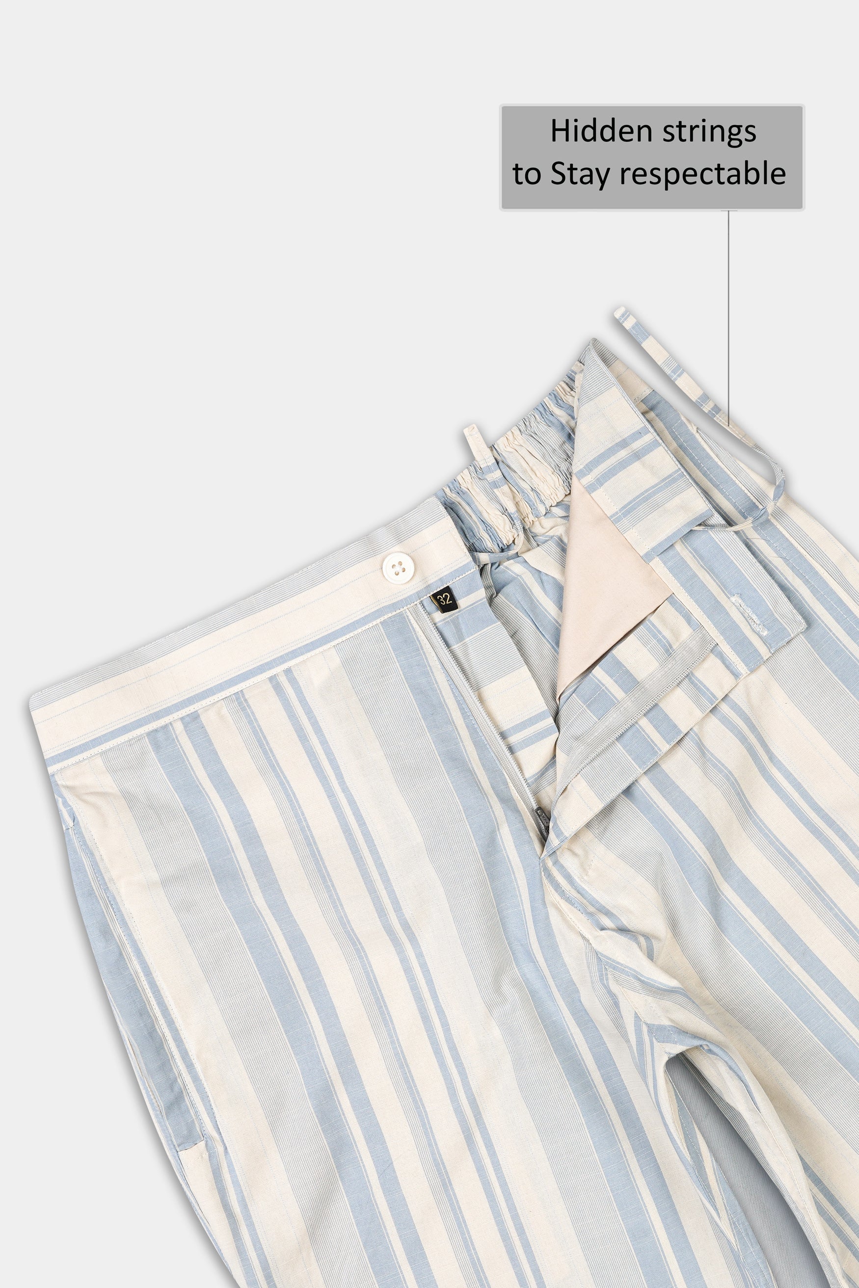 Bone Cream with Ghost Blue Striped Premium Cotton Shorts SR359-28, SR359-30, SR359-32, SR359-34, SR359-36, SR359-38, SR359-40, SR359-42, SR359-44