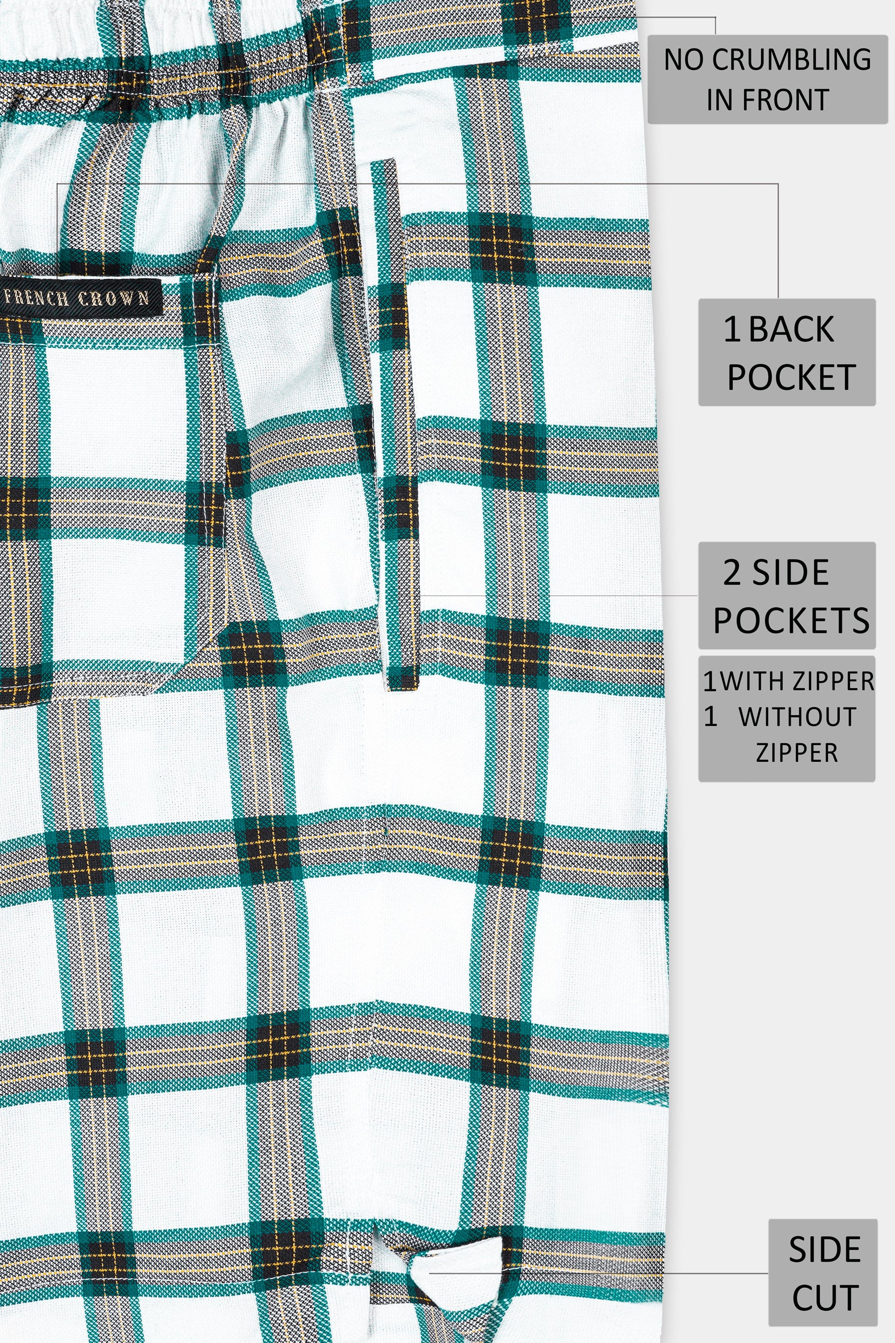 Bright White with Teal Blue Checkered Dobby Textured Giza Cotton Shorts SR360-28, SR360-30, SR360-32, SR360-34, SR360-36, SR360-38, SR360-40, SR360-42, SR360-44