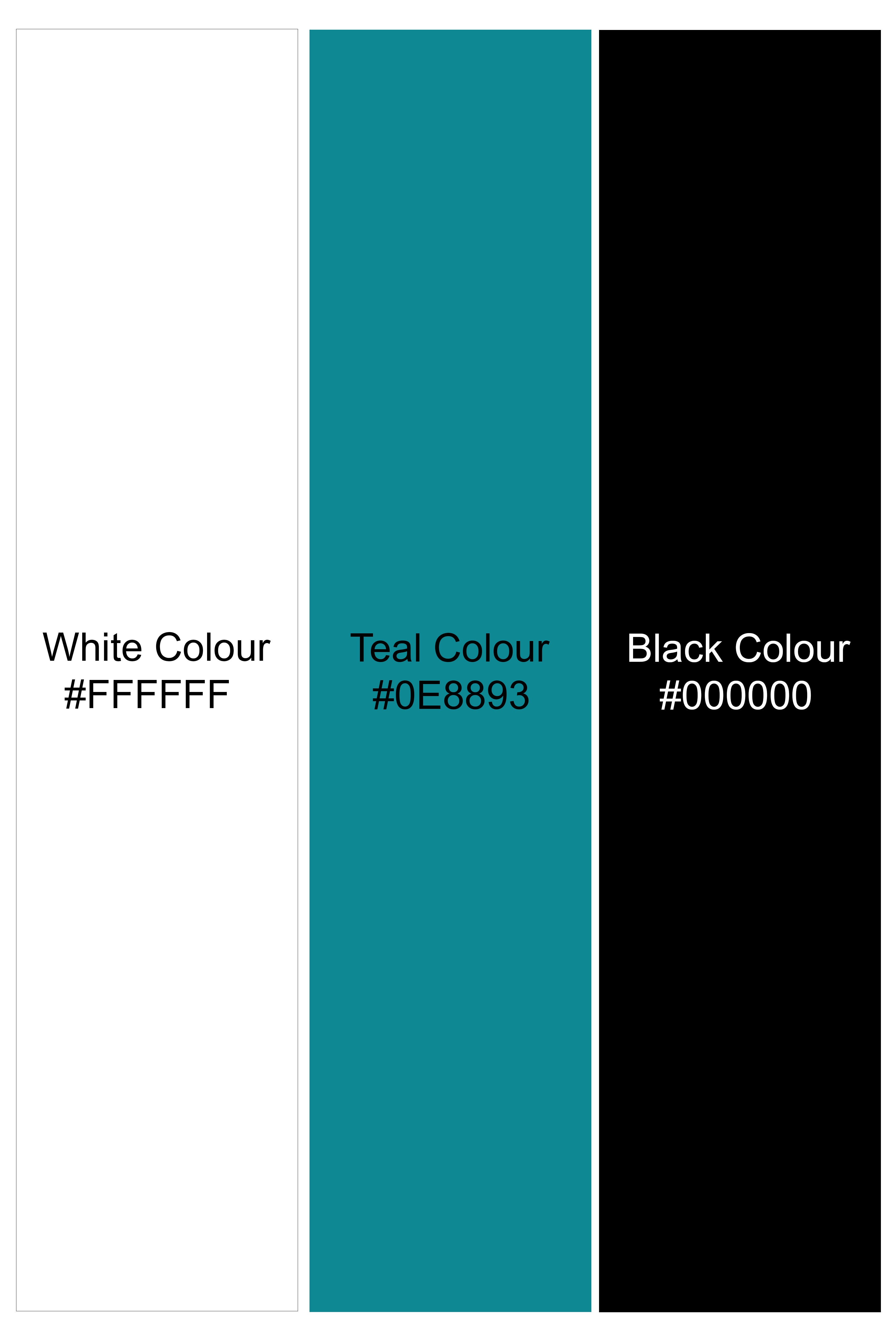 Bright White with Teal Blue Checkered Dobby Textured Giza Cotton Shorts SR360-28, SR360-30, SR360-32, SR360-34, SR360-36, SR360-38, SR360-40, SR360-42, SR360-44