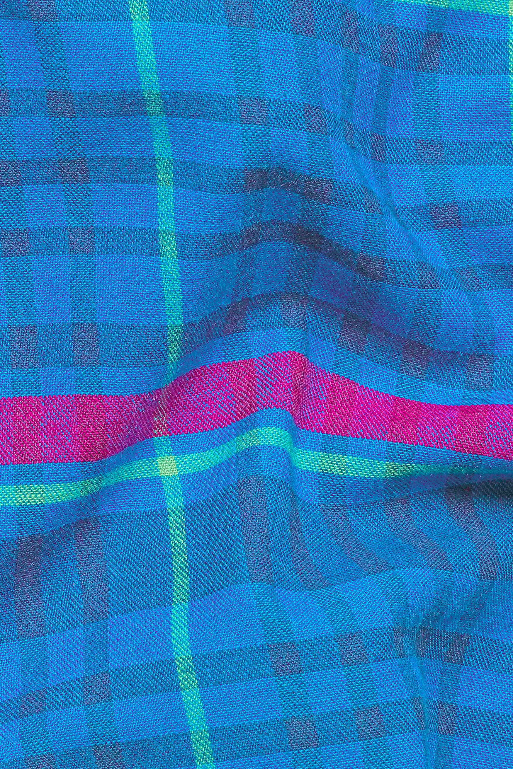 Curious Blue with Barney Pink Multicolor Checkered Chambray Shorts SR363-28, SR363-30, SR363-32, SR363-34, SR363-36, SR363-38, SR363-40, SR363-42, SR363-44