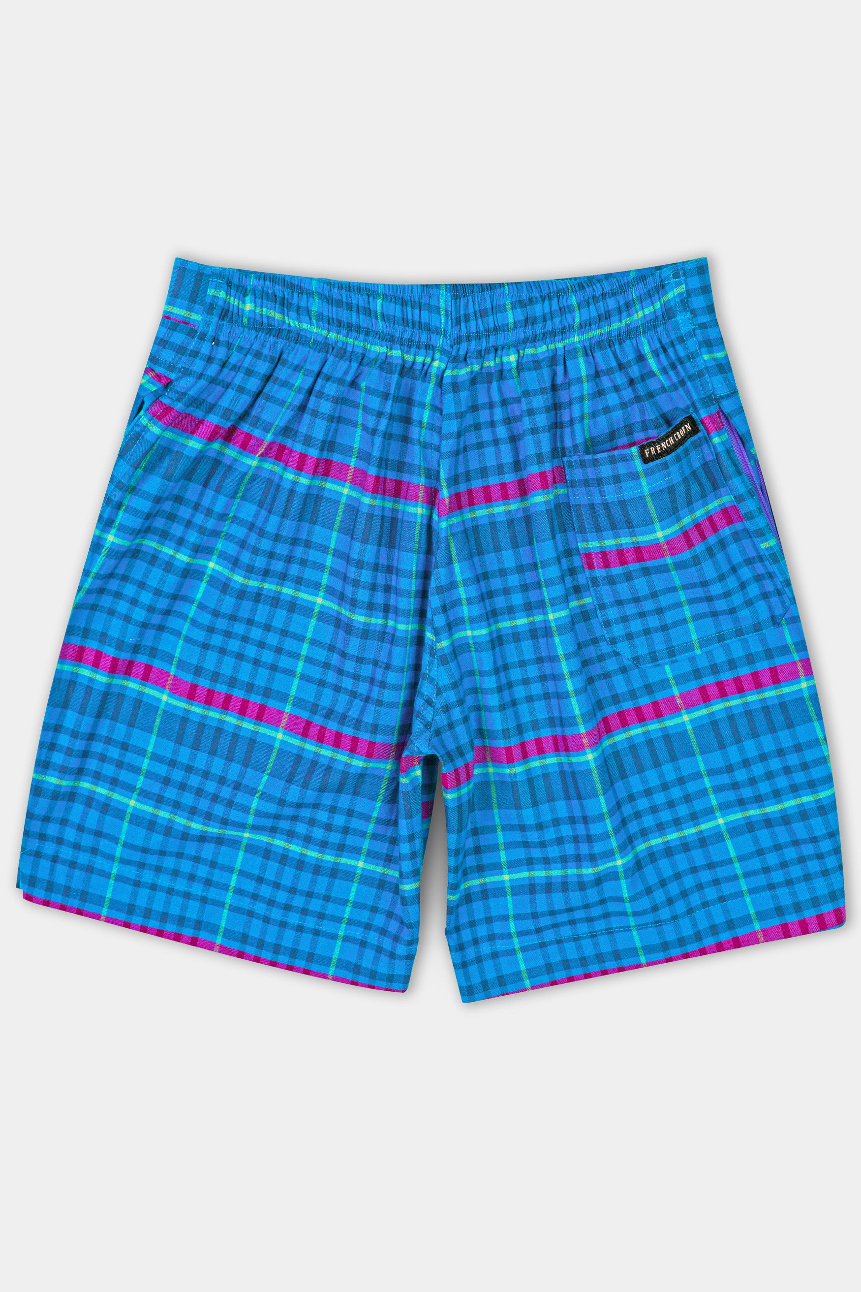 Curious Blue with Barney Pink Multicolor Checkered Chambray Shorts SR363-28, SR363-30, SR363-32, SR363-34, SR363-36, SR363-38, SR363-40, SR363-42, SR363-44