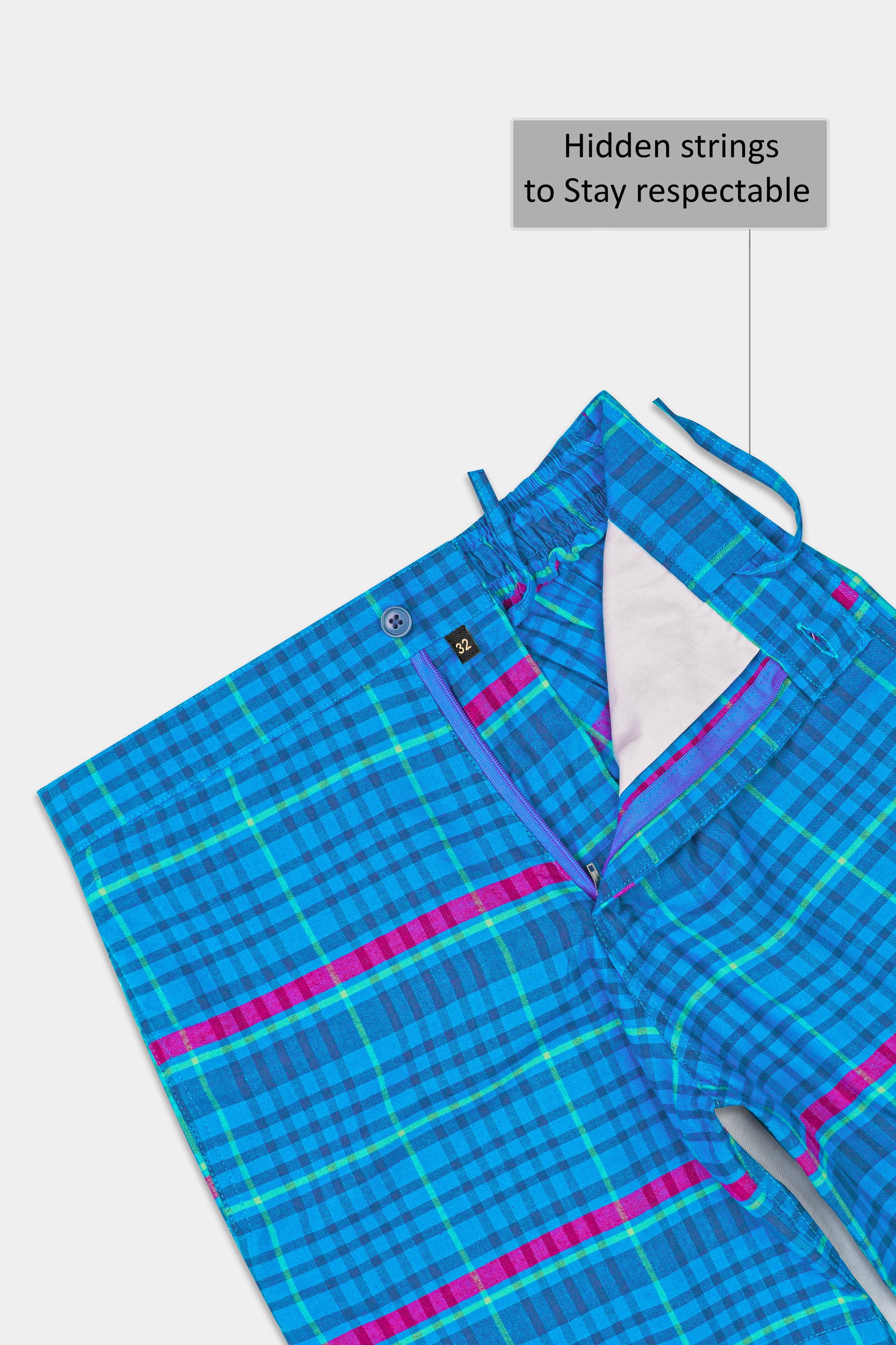 Curious Blue with Barney Pink Multicolor Checkered Chambray Shorts SR363-28, SR363-30, SR363-32, SR363-34, SR363-36, SR363-38, SR363-40, SR363-42, SR363-44