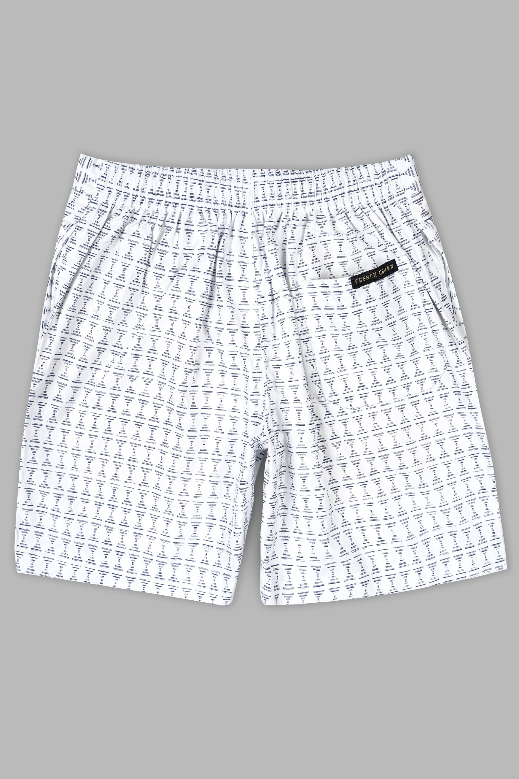 Bright White with Raven Gray Printed Subtle Sheen Super Soft Premium Cotton Shorts SR364-28, SR364-30, SR364-32, SR364-34, SR364-36, SR364-38, SR364-40, SR364-42, SR364-44