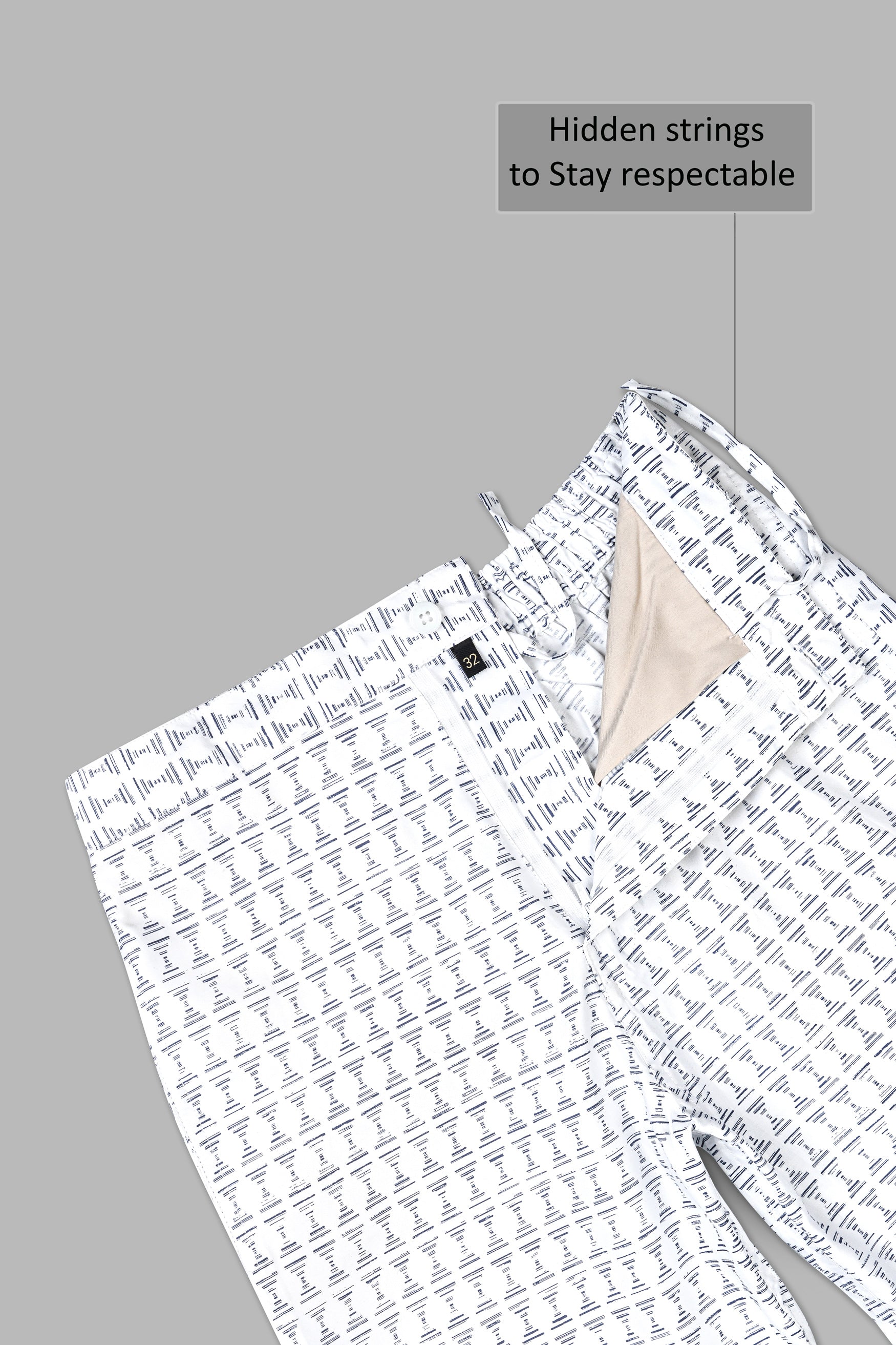 Bright White with Raven Gray Printed Subtle Sheen Super Soft Premium Cotton Shorts SR364-28, SR364-30, SR364-32, SR364-34, SR364-36, SR364-38, SR364-40, SR364-42, SR364-44