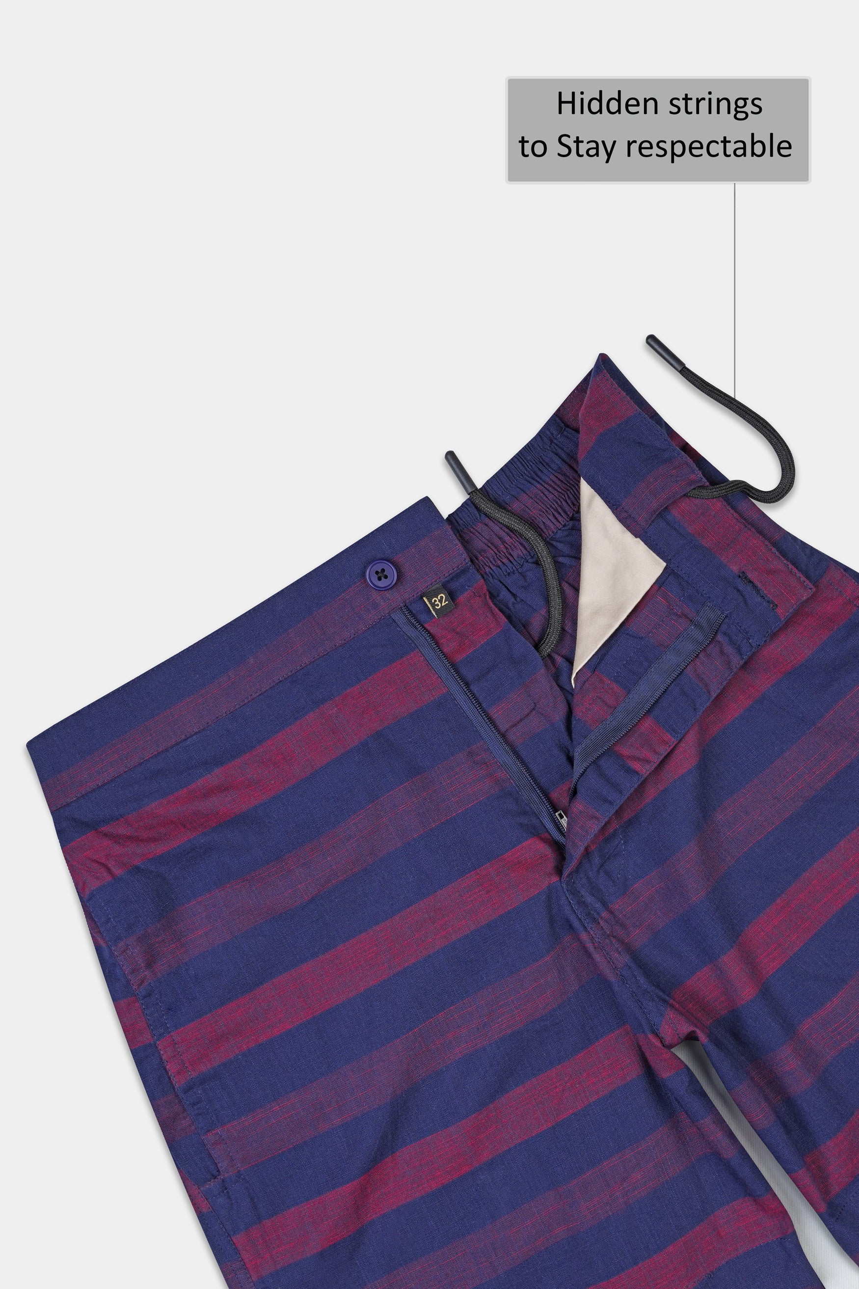 Rhino Blue with Byzantium Pink Striped Chambray Shorts SR366-28, SR366-30, SR366-32, SR366-34, SR366-36, SR366-38, SR366-40, SR366-42, SR366-44
