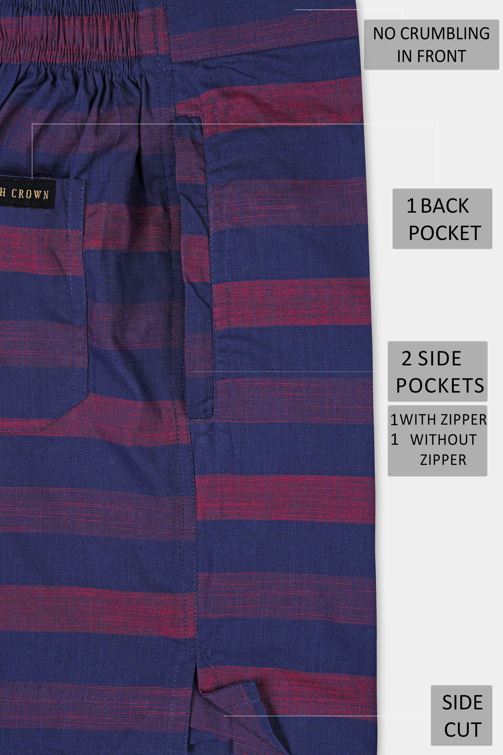 Rhino Blue with Byzantium Pink Striped Chambray Shorts SR366-28, SR366-30, SR366-32, SR366-34, SR366-36, SR366-38, SR366-40, SR366-42, SR366-44