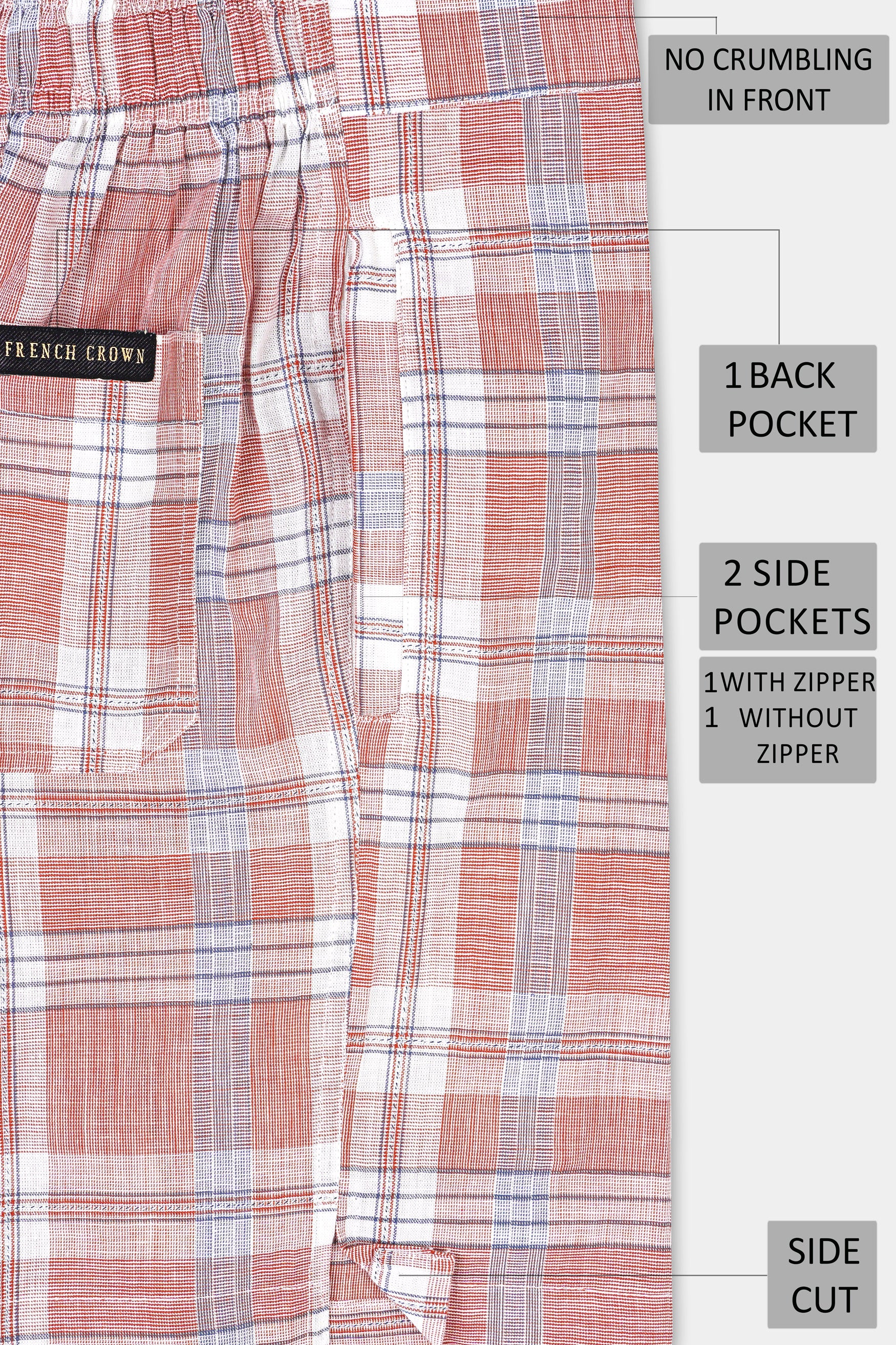 Contessa Orange with Mobster Purple Checkered Chambray Shorts SR367-28, SR367-30, SR367-32, SR367-34, SR367-36, SR367-38, SR367-40, SR367-42, SR367-44