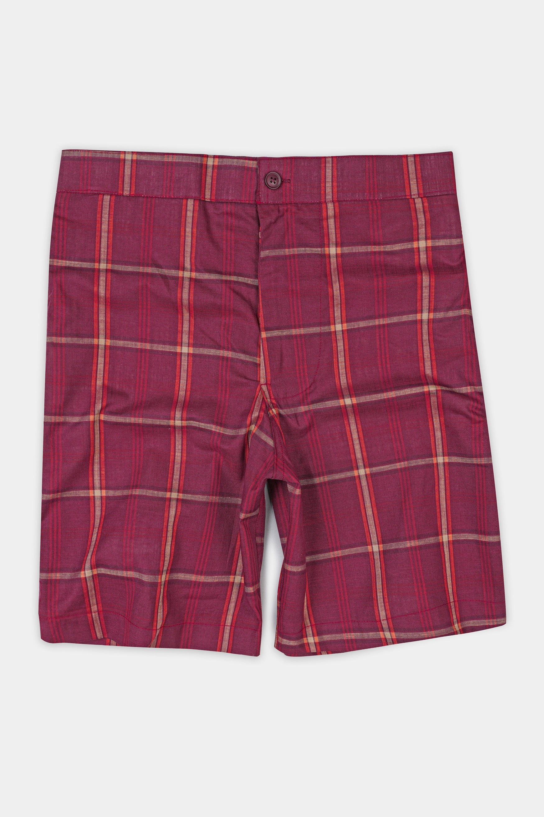 Pompadour Maroon with Quicksand Cream Checkered Premium Cotton Shorts SR368-28, SR368-30, SR368-32, SR368-34, SR368-36, SR368-38, SR368-40, SR368-42, SR368-44