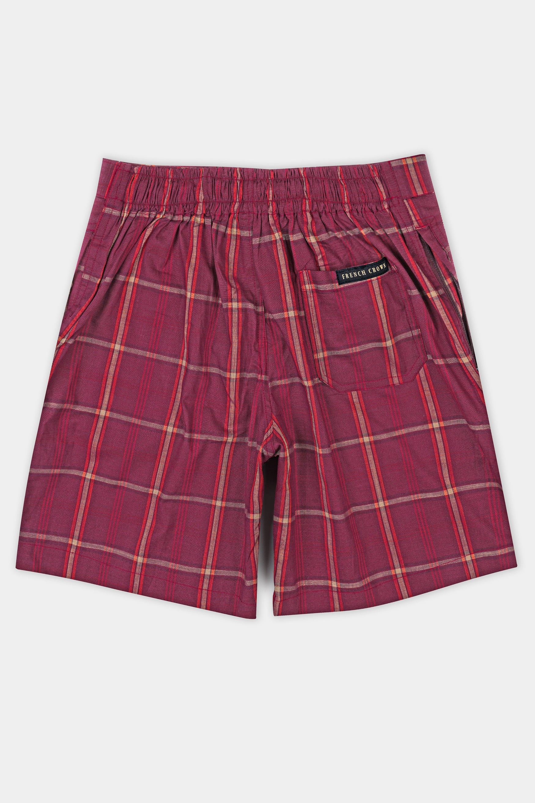 Pompadour Maroon with Quicksand Cream Checkered Premium Cotton Shorts SR368-28, SR368-30, SR368-32, SR368-34, SR368-36, SR368-38, SR368-40, SR368-42, SR368-44