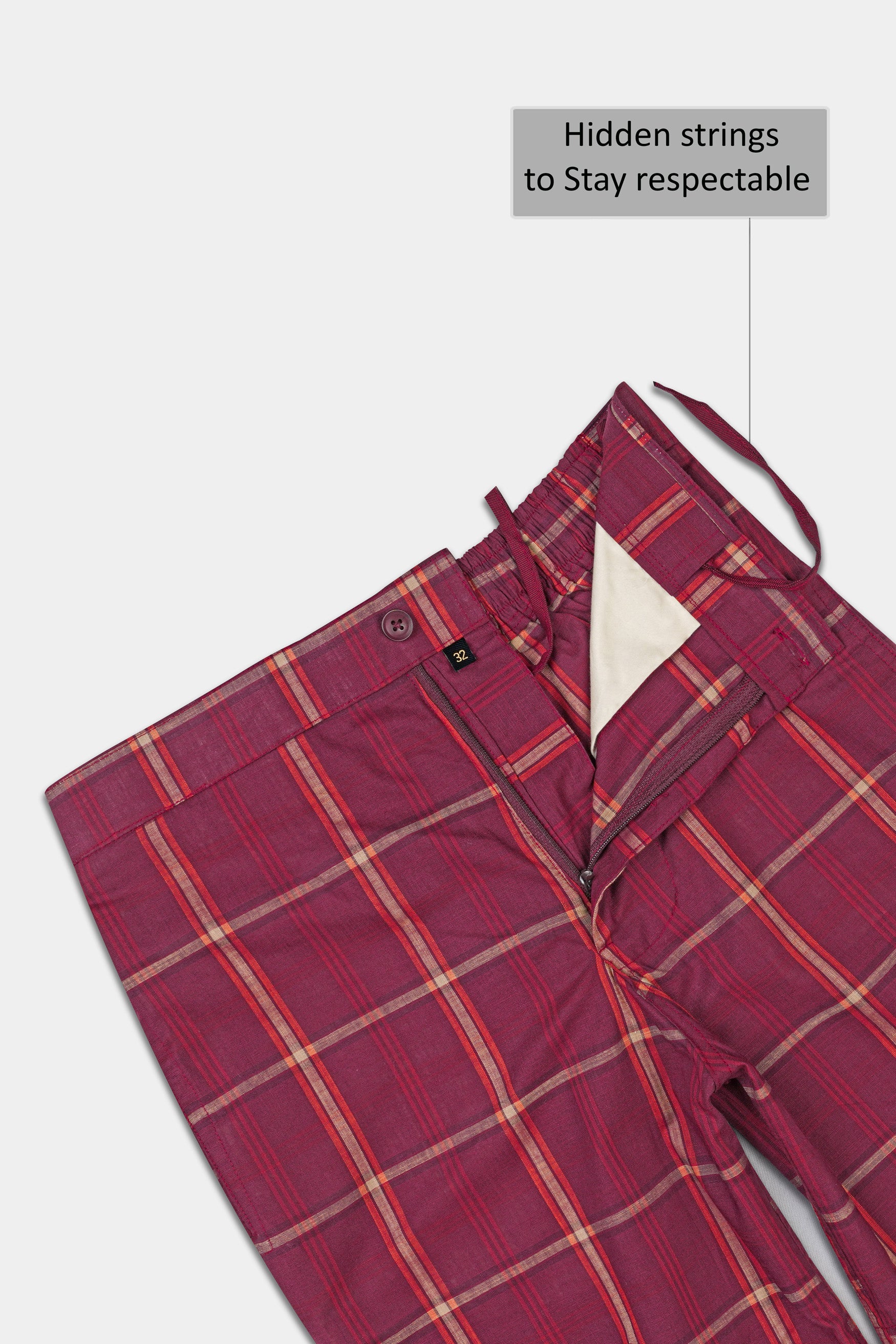 Pompadour Maroon with Quicksand Cream Checkered Premium Cotton Shorts SR368-28, SR368-30, SR368-32, SR368-34, SR368-36, SR368-38, SR368-40, SR368-42, SR368-44