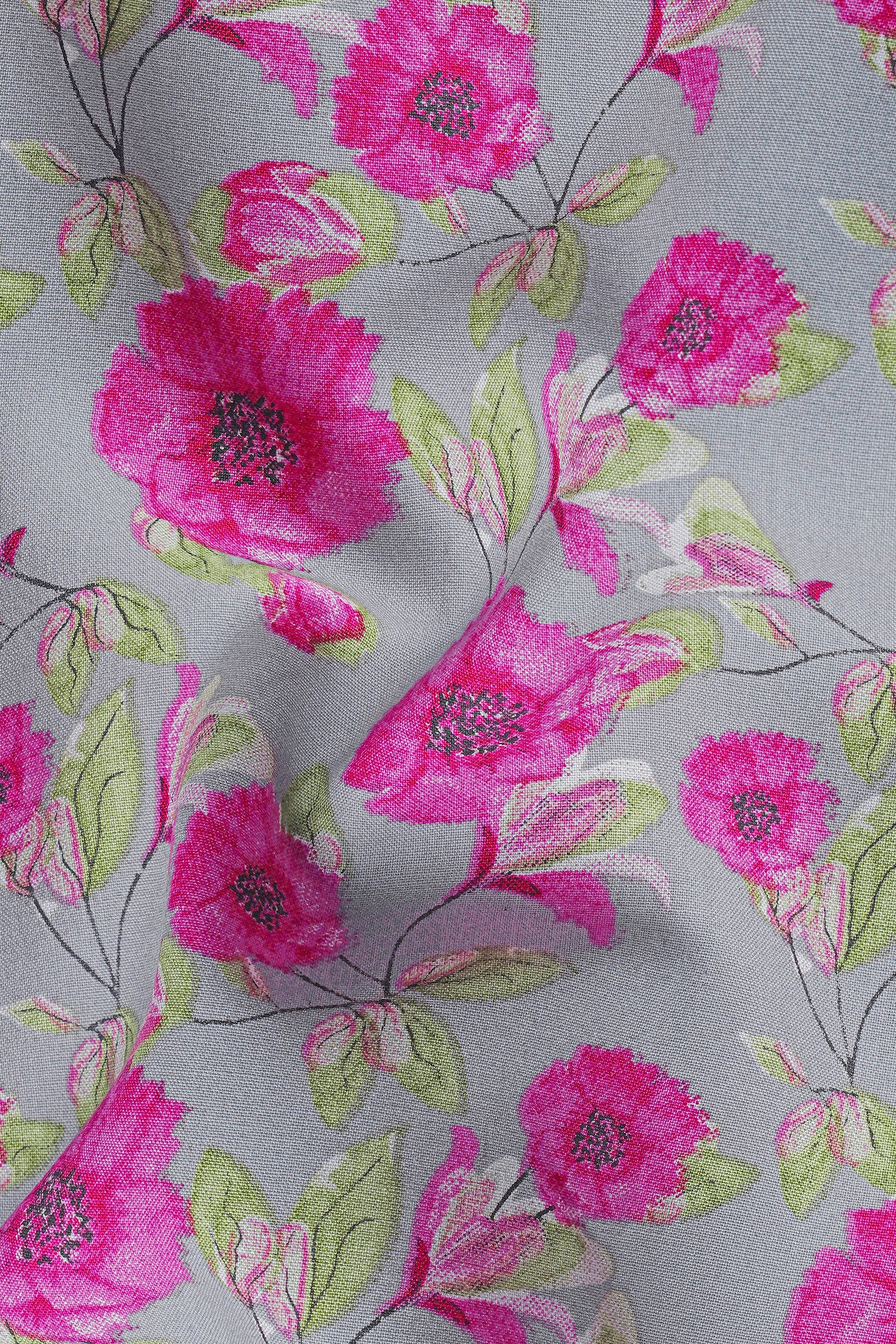 Noble Gray with Hopbush Pink Multicolor Floral Printed Premium Tencel Shorts SR369-28, SR369-30, SR369-32, SR369-34, SR369-36, SR369-38, SR369-40, SR369-42, SR369-44