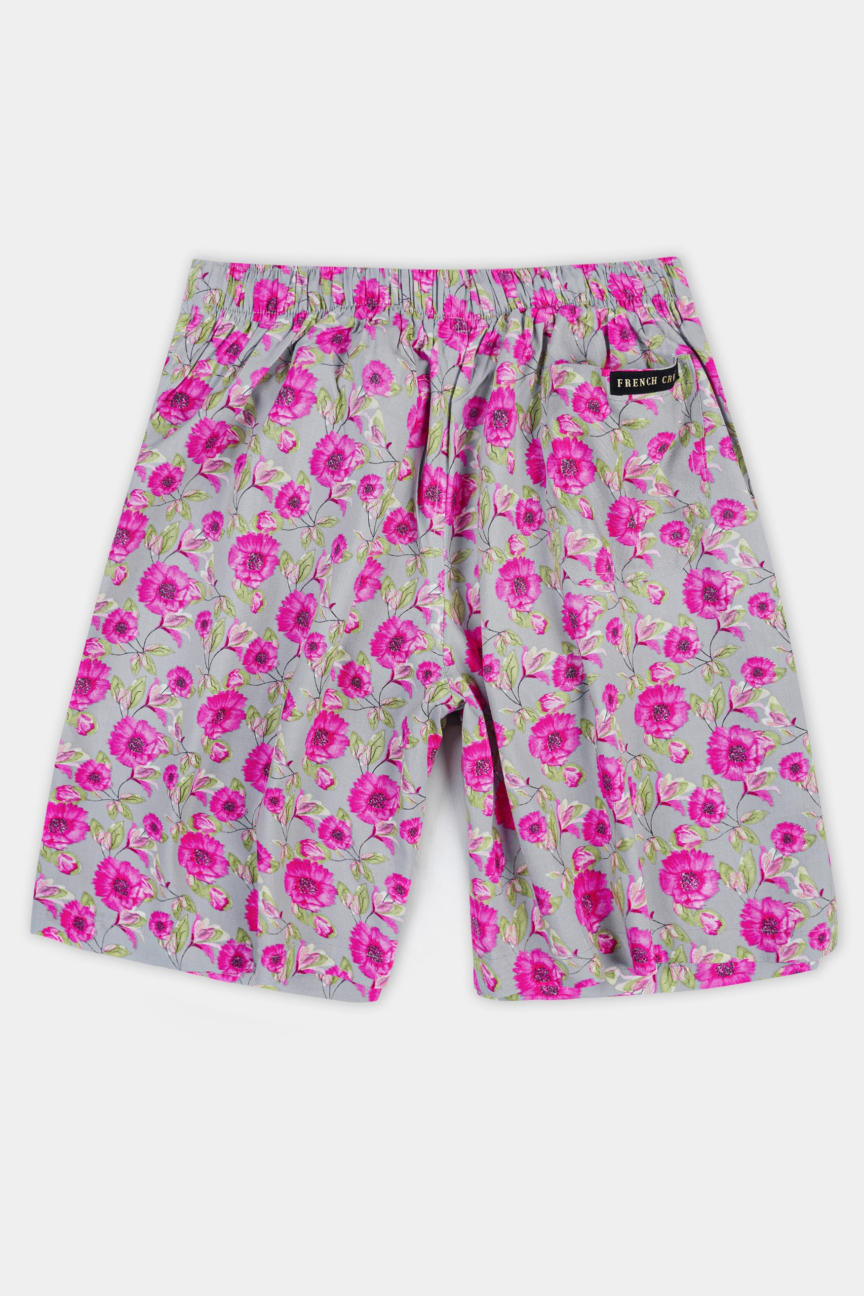 Noble Gray with Hopbush Pink Multicolor Floral Printed Premium Tencel Shorts SR369-28, SR369-30, SR369-32, SR369-34, SR369-36, SR369-38, SR369-40, SR369-42, SR369-44