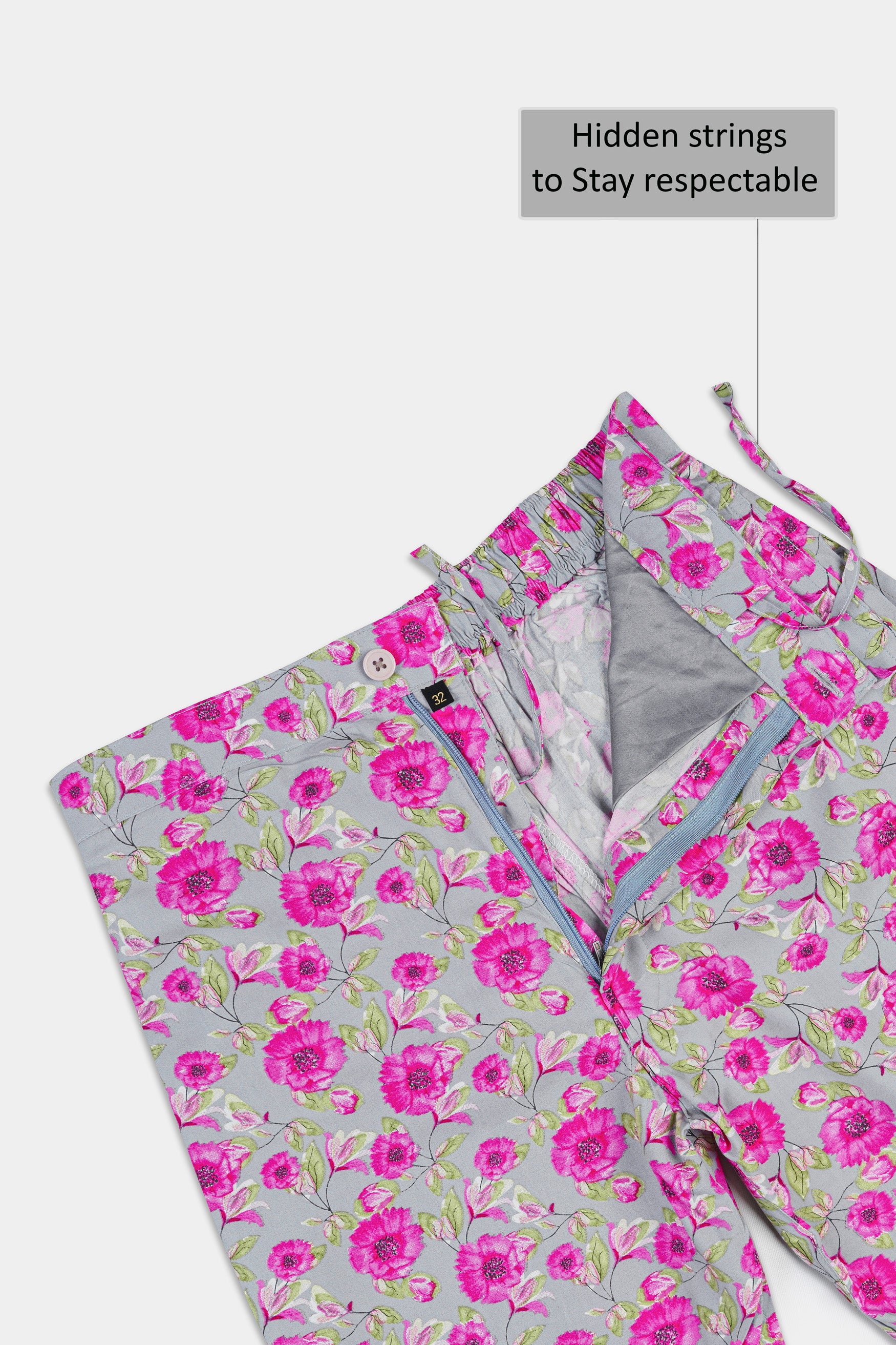 Noble Gray with Hopbush Pink Multicolor Floral Printed Premium Tencel Shorts SR369-28, SR369-30, SR369-32, SR369-34, SR369-36, SR369-38, SR369-40, SR369-42, SR369-44