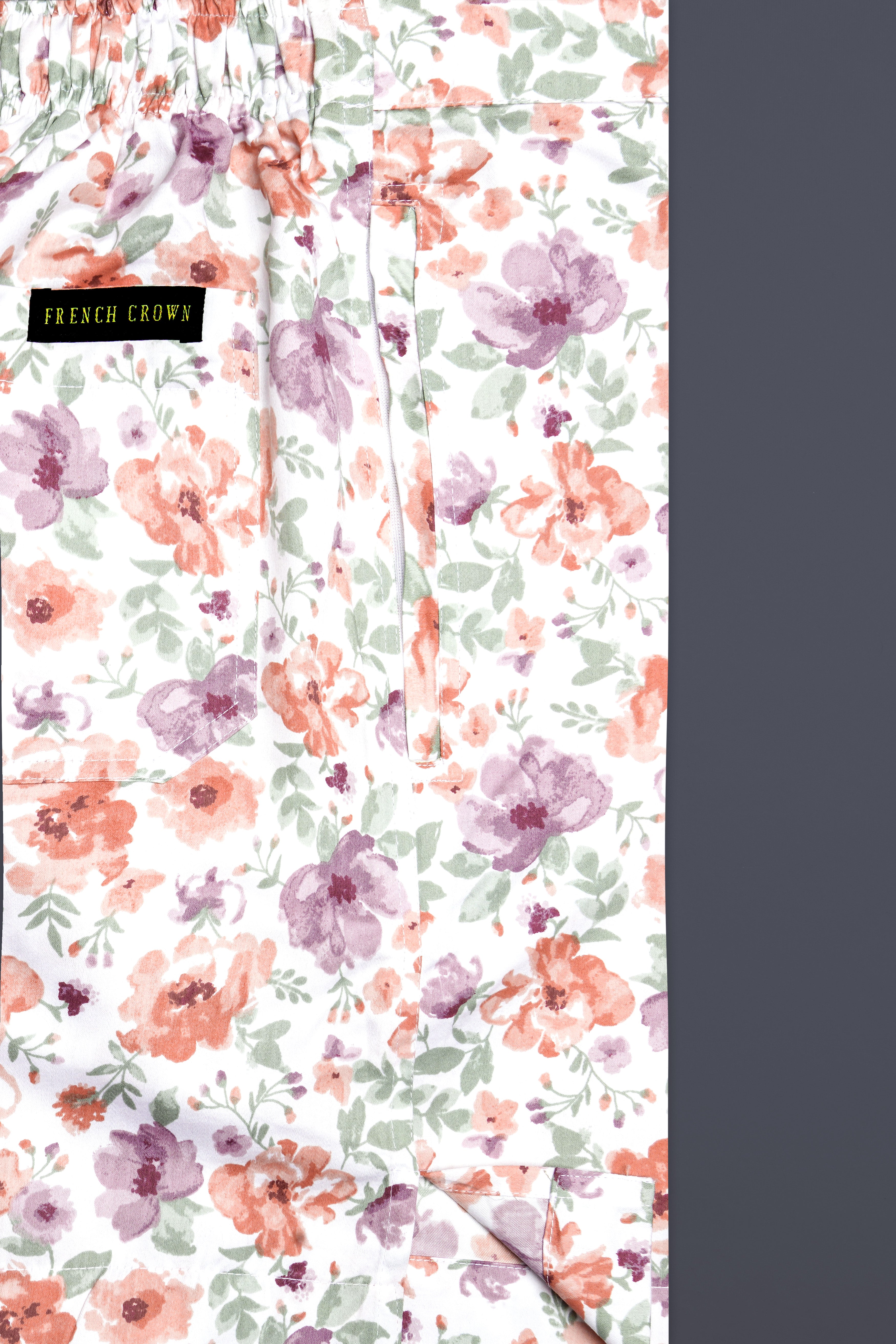 Peachy And Bright White Foral Printed Subtle Sheen Super Soft Premium Cotton Shorts