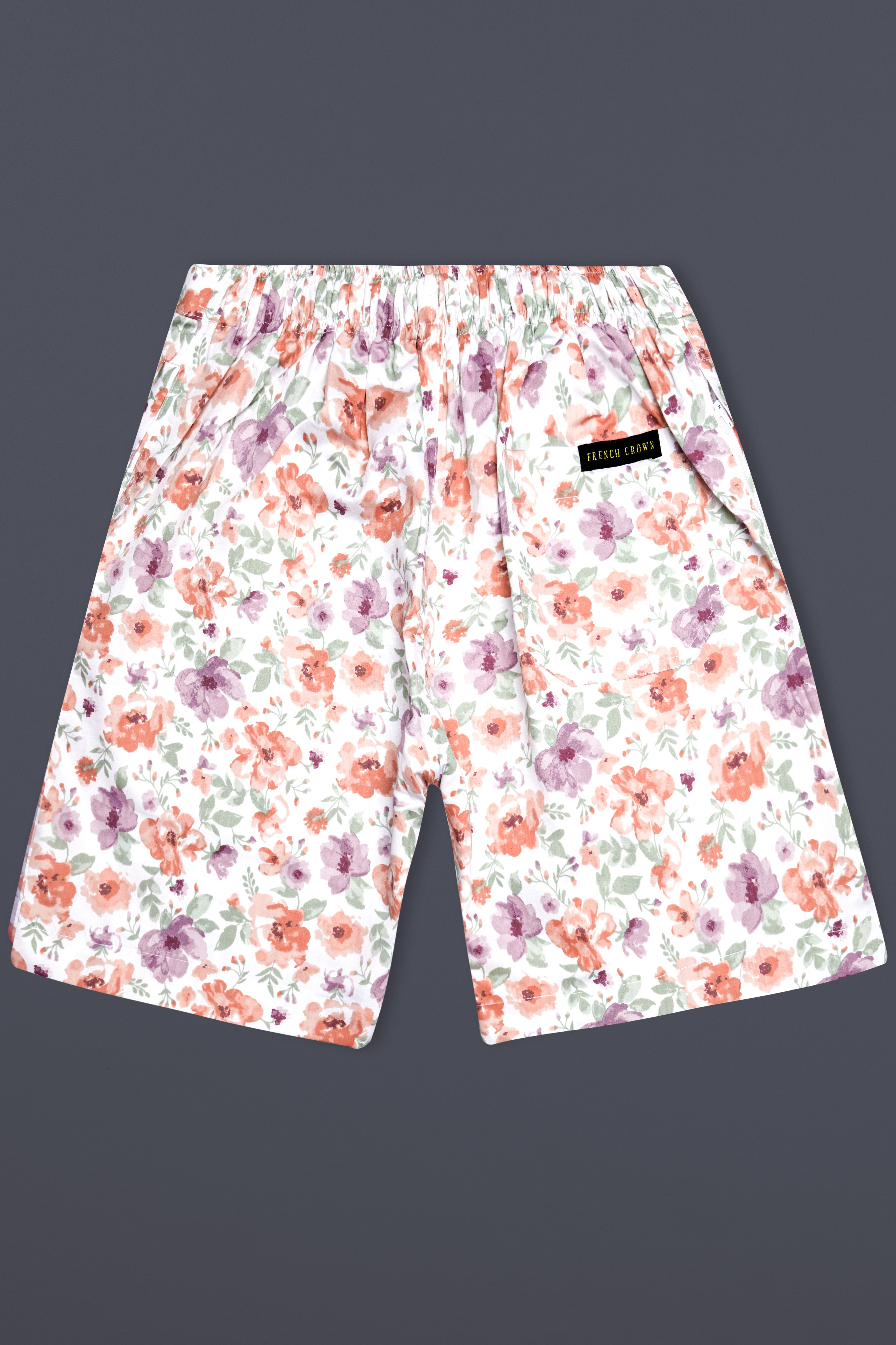 Peachy And Bright White Foral Printed Subtle Sheen Super Soft Premium Cotton Shorts