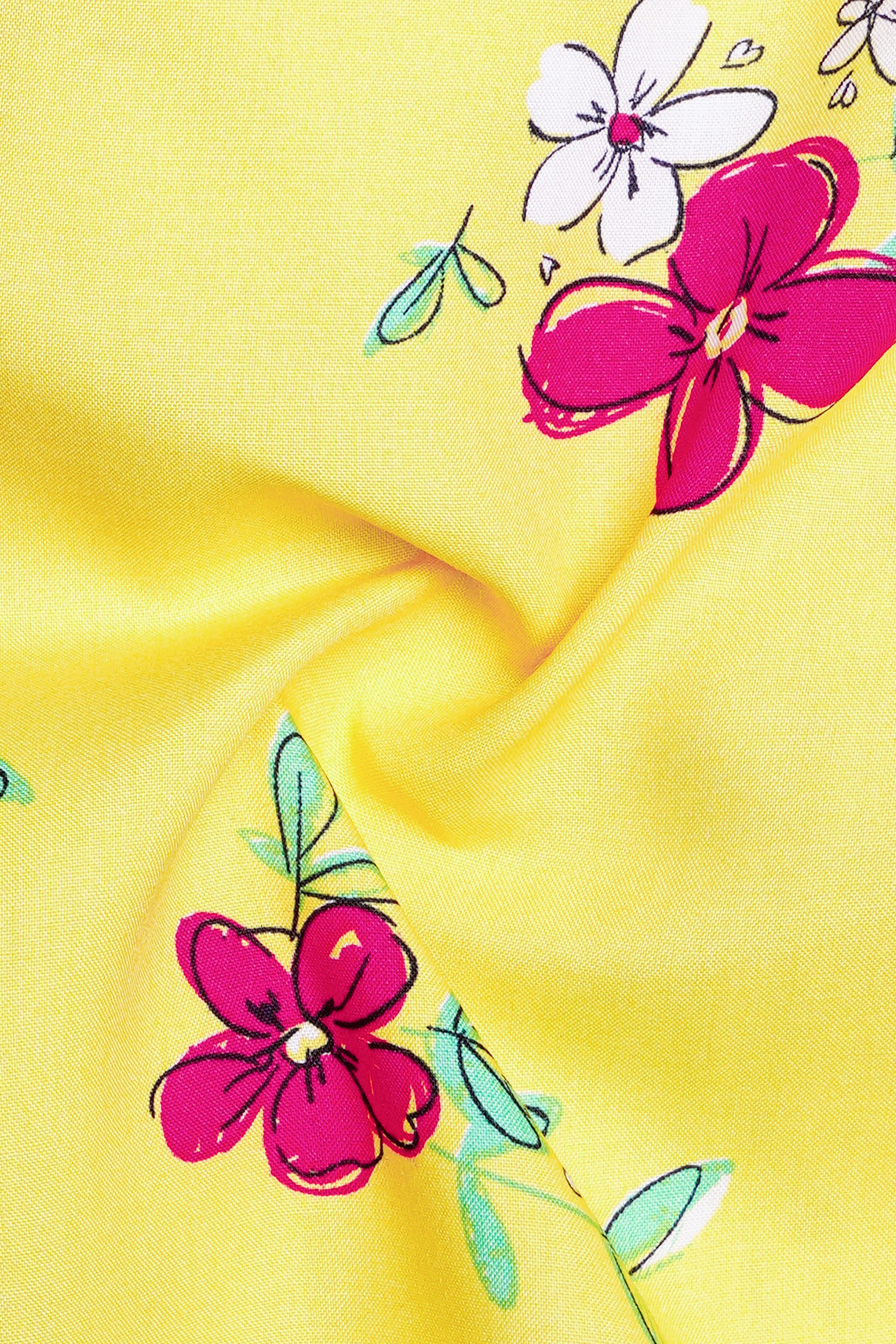 Manilla Yellow And Debian Pink Floral Printed Premium Tencel Shorts