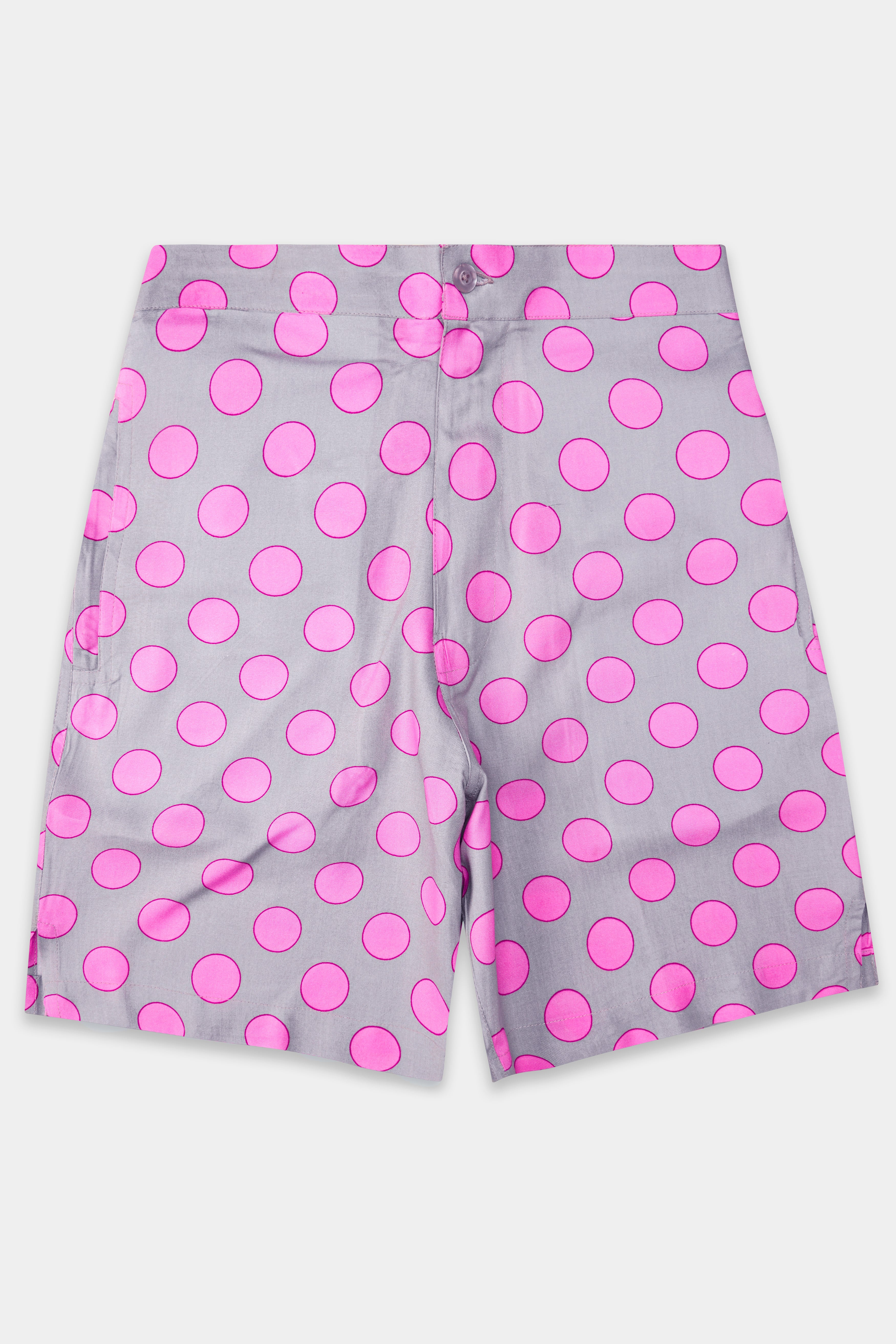 Spun Pearl Gray And lllusion Pink Polka Dots Printed Premium Cotton Shorts