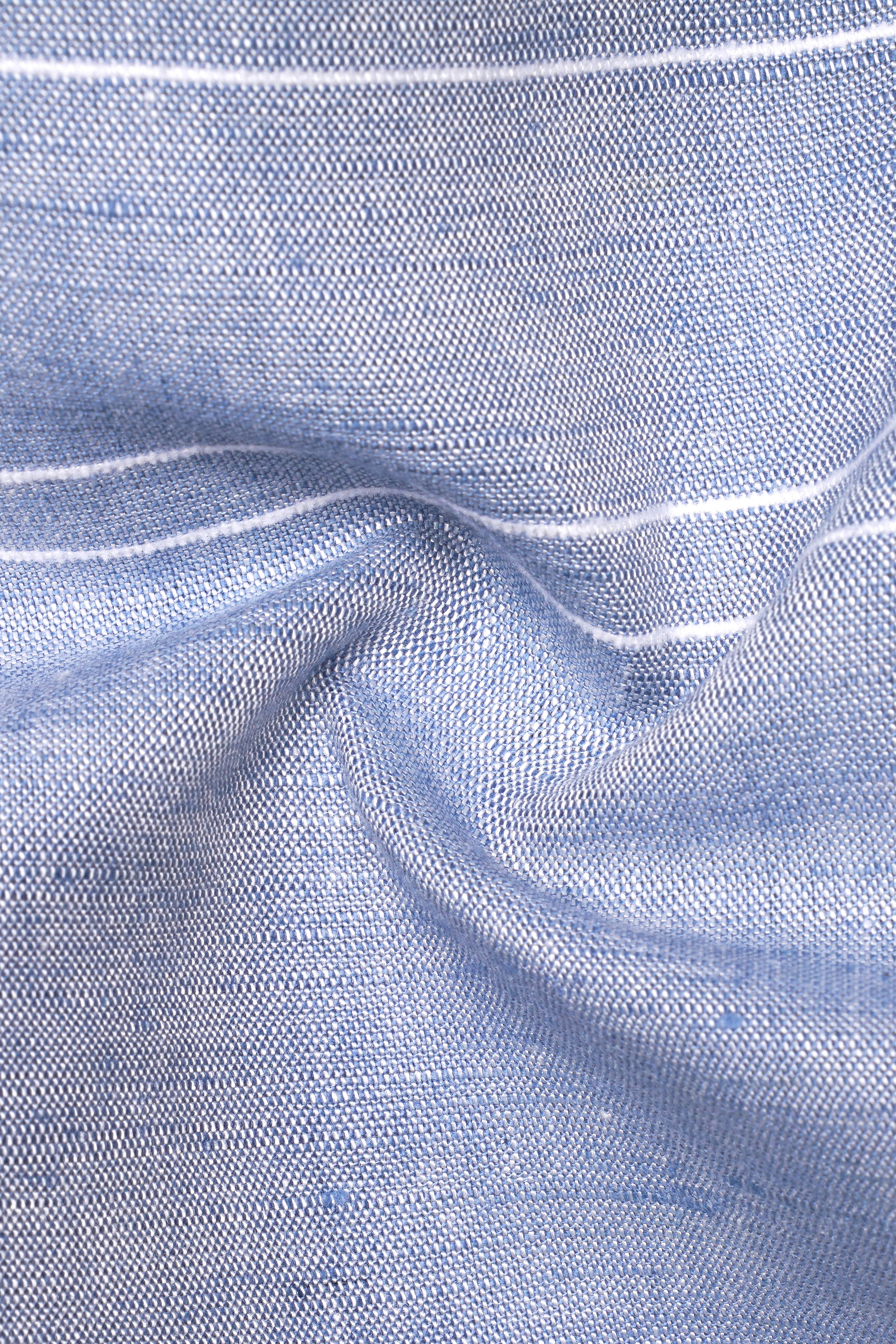 Heather Blue Striped Luxurious Linen Shorts