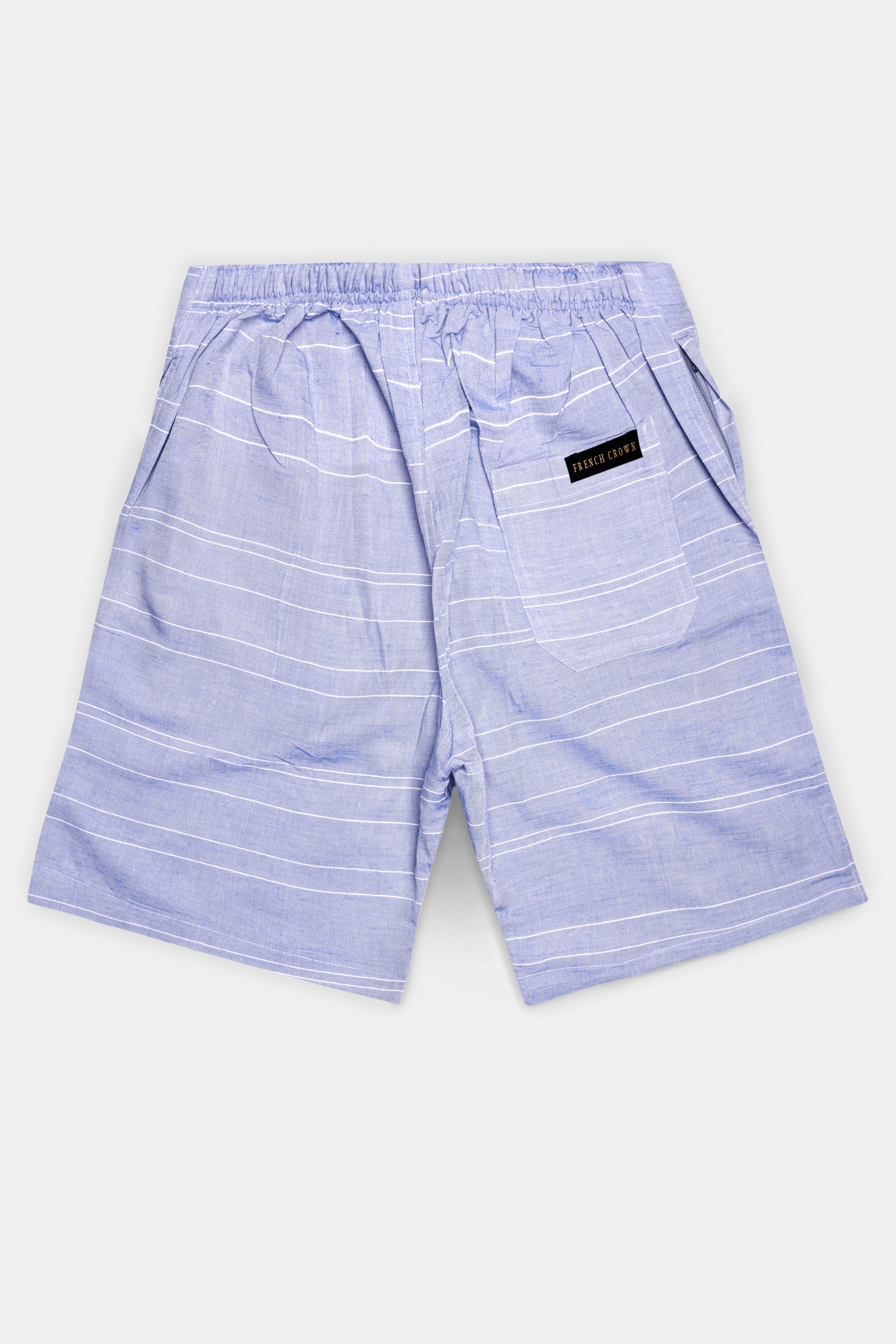 Heather Blue Striped Luxurious Linen Shorts