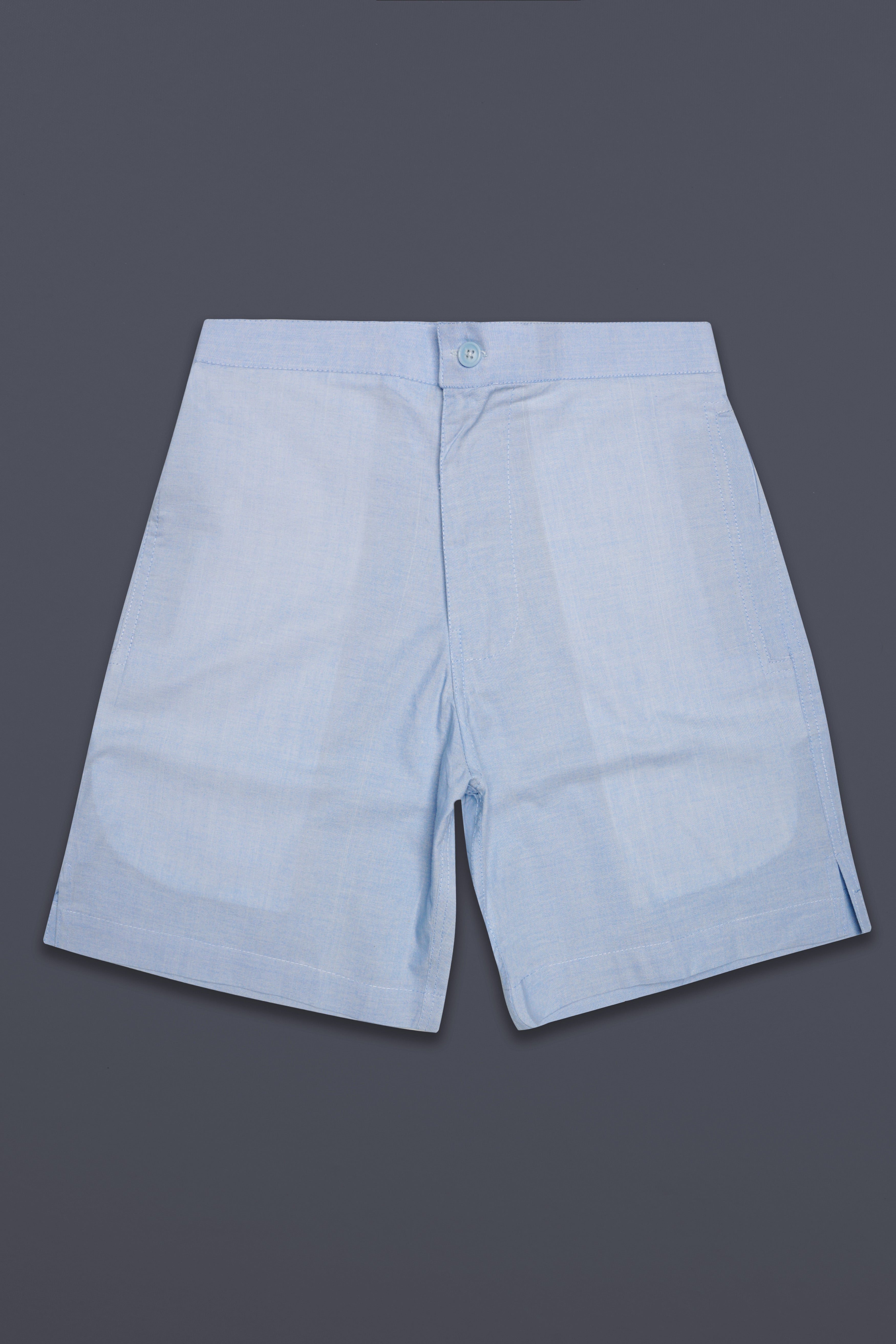 Cadet Blue Solid Chambray Premium Cotton Shorts