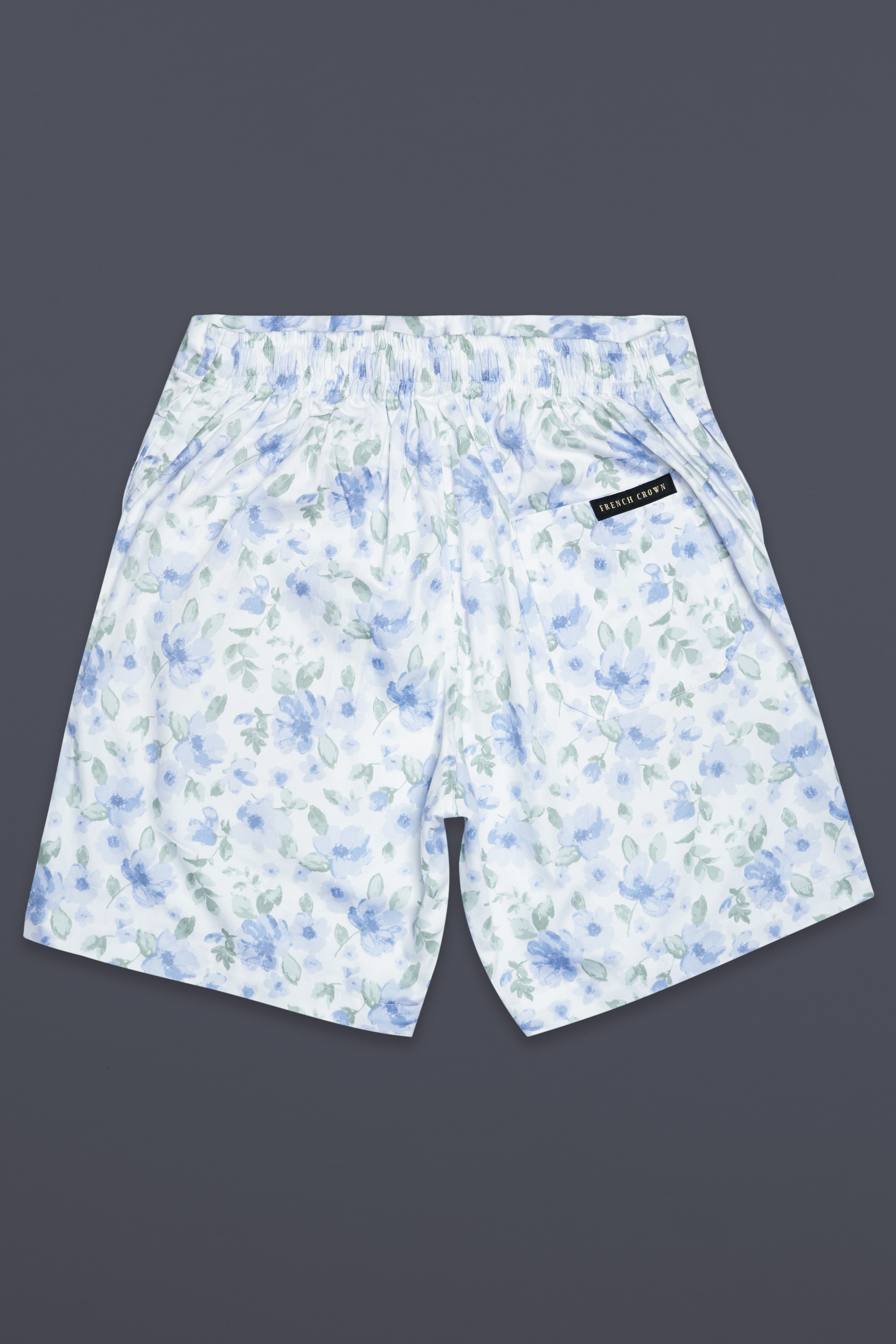 Moonstone Blue And Edward Green Floral Printed Subtle Sheen Super Soft Premium Cotton Shorts