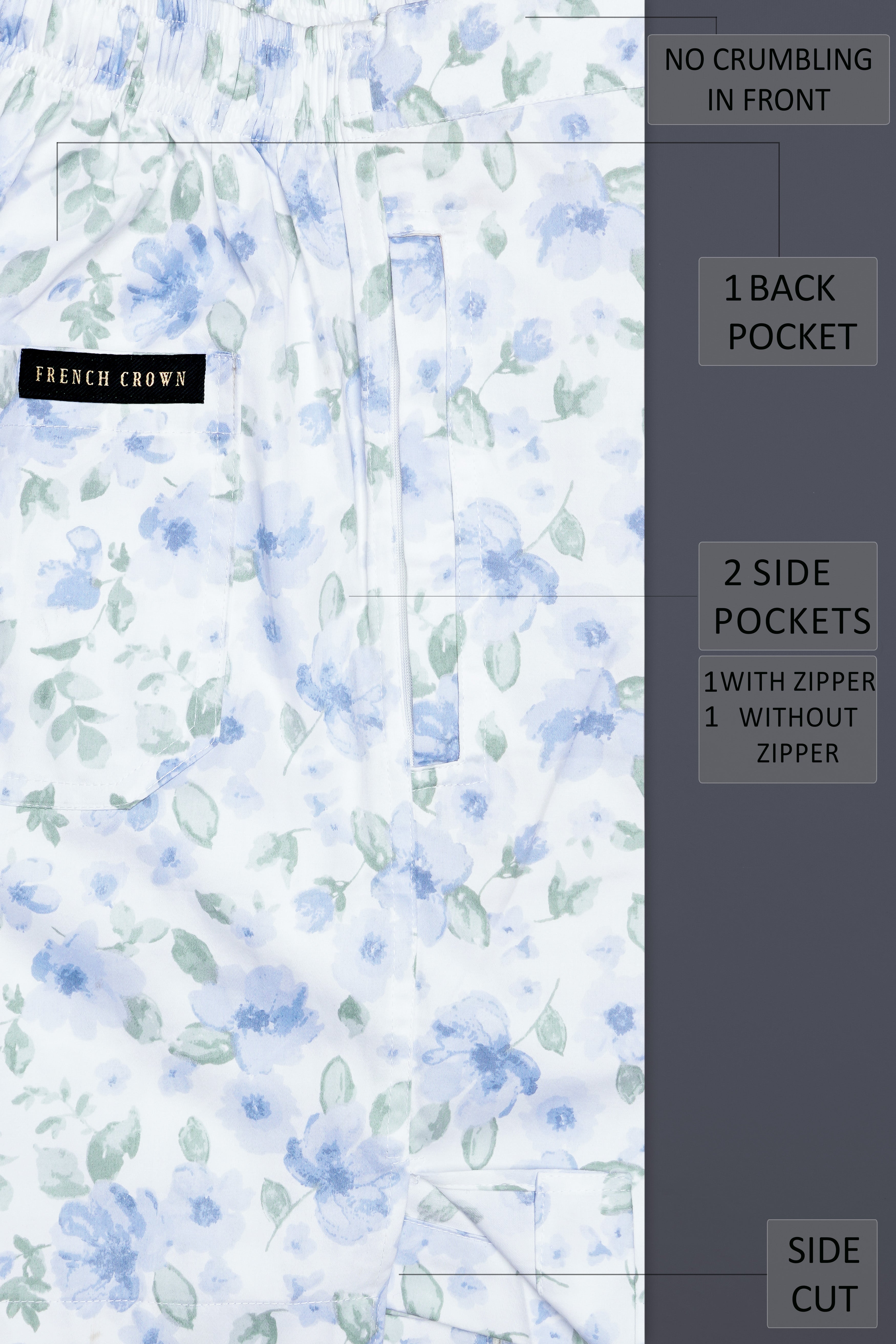 Moonstone Blue And Edward Green Floral Printed Subtle Sheen Super Soft Premium Cotton Shorts