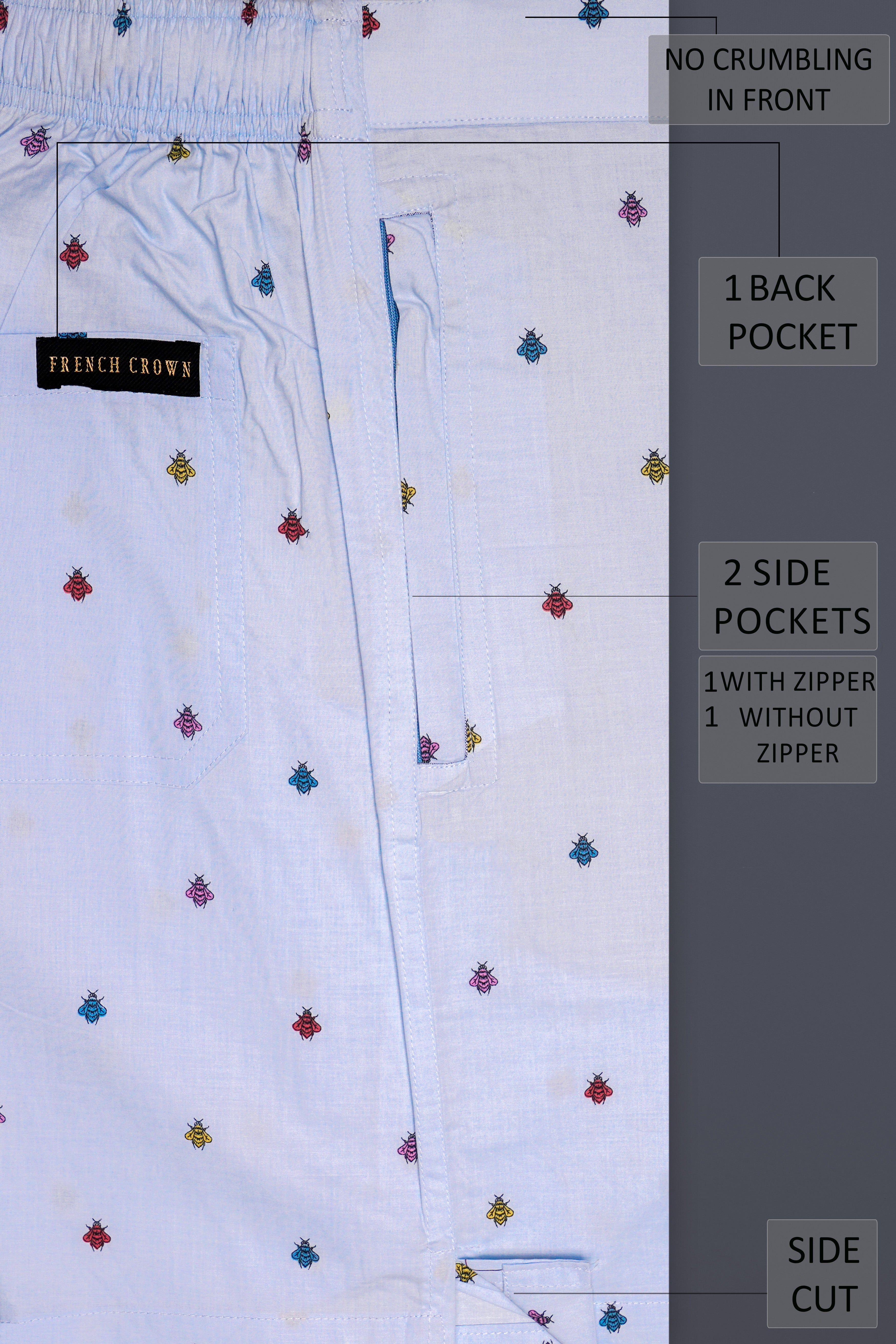 Buzzink-Mischka Blue insects Printed Premium Cotton Shorts