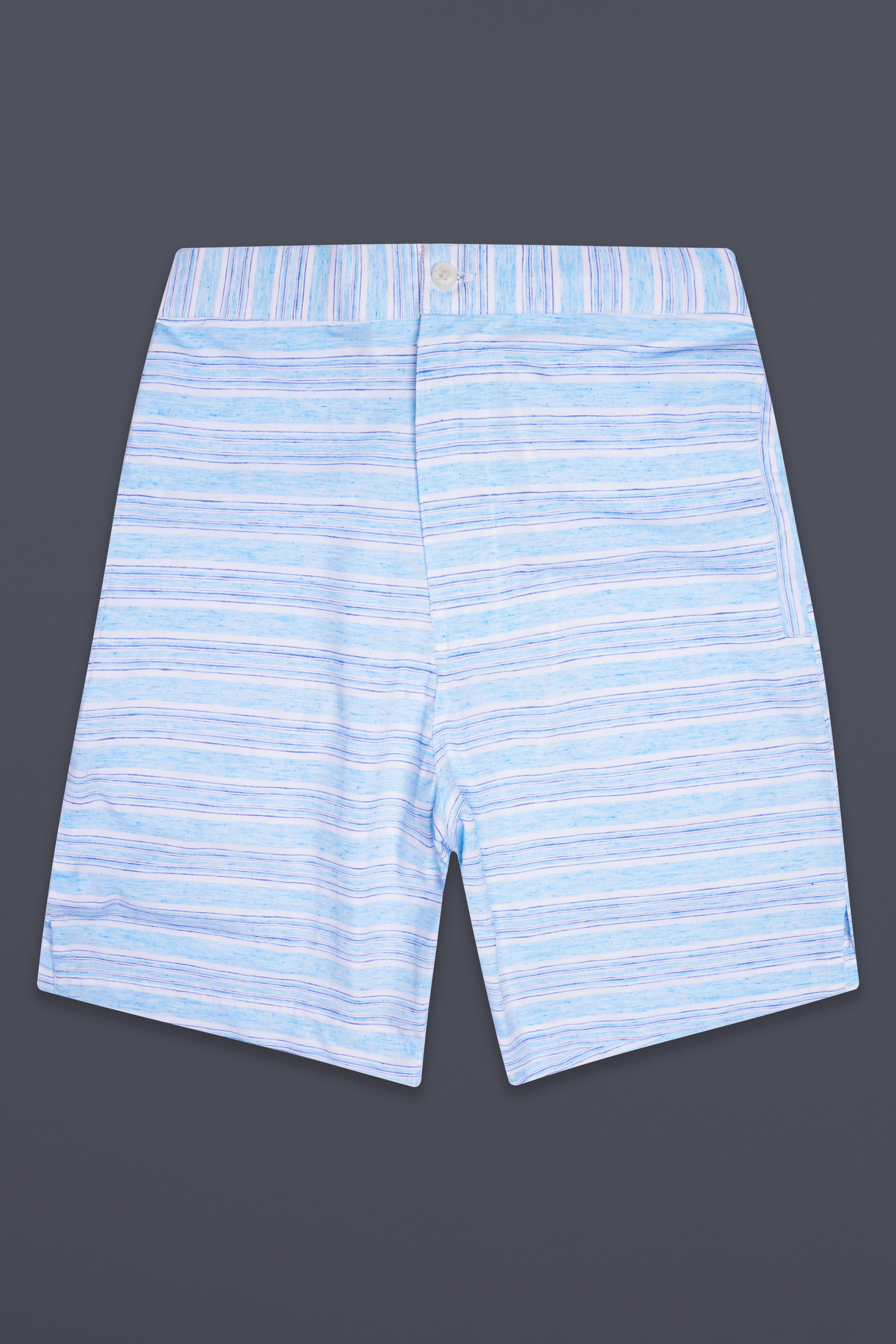 Strivio-Spindle Blue horizontal striped Chambray Premium Cotton Shorts