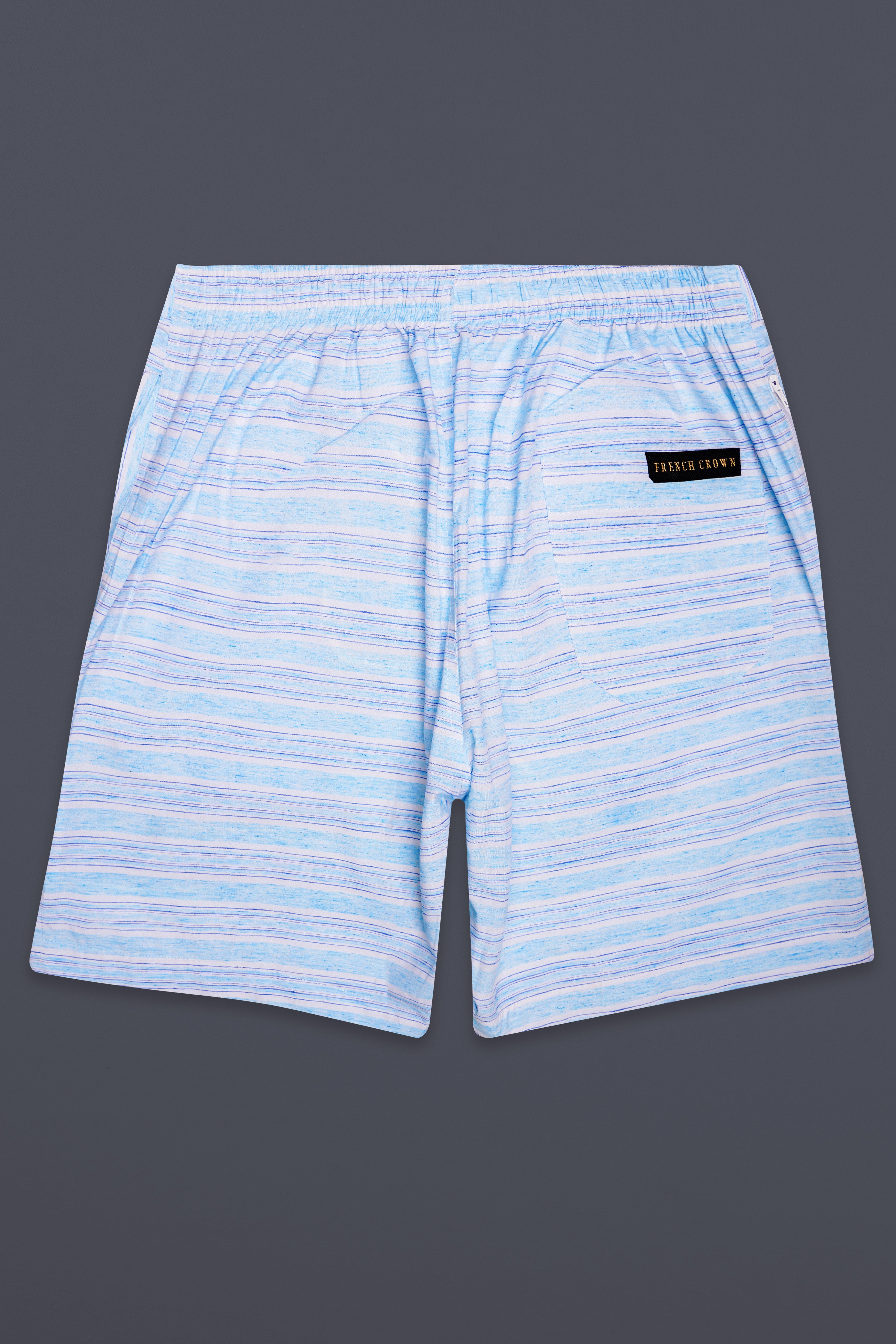 Strivio-Spindle Blue horizontal striped Chambray Premium Cotton Shorts