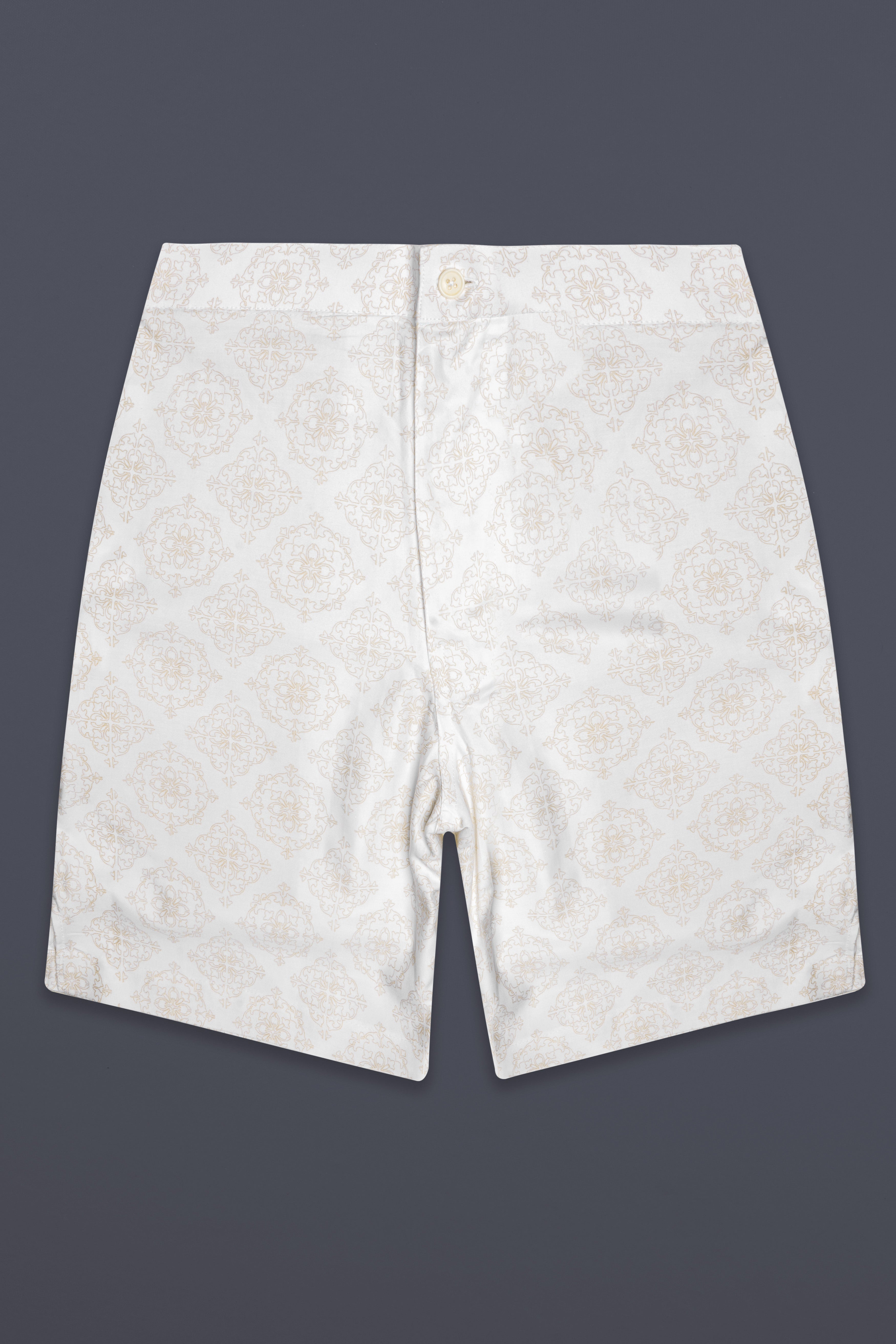 Velisca-Porcelain Cream Damask Printed Subtle Sheen Super Soft Premium Cotton Shorts