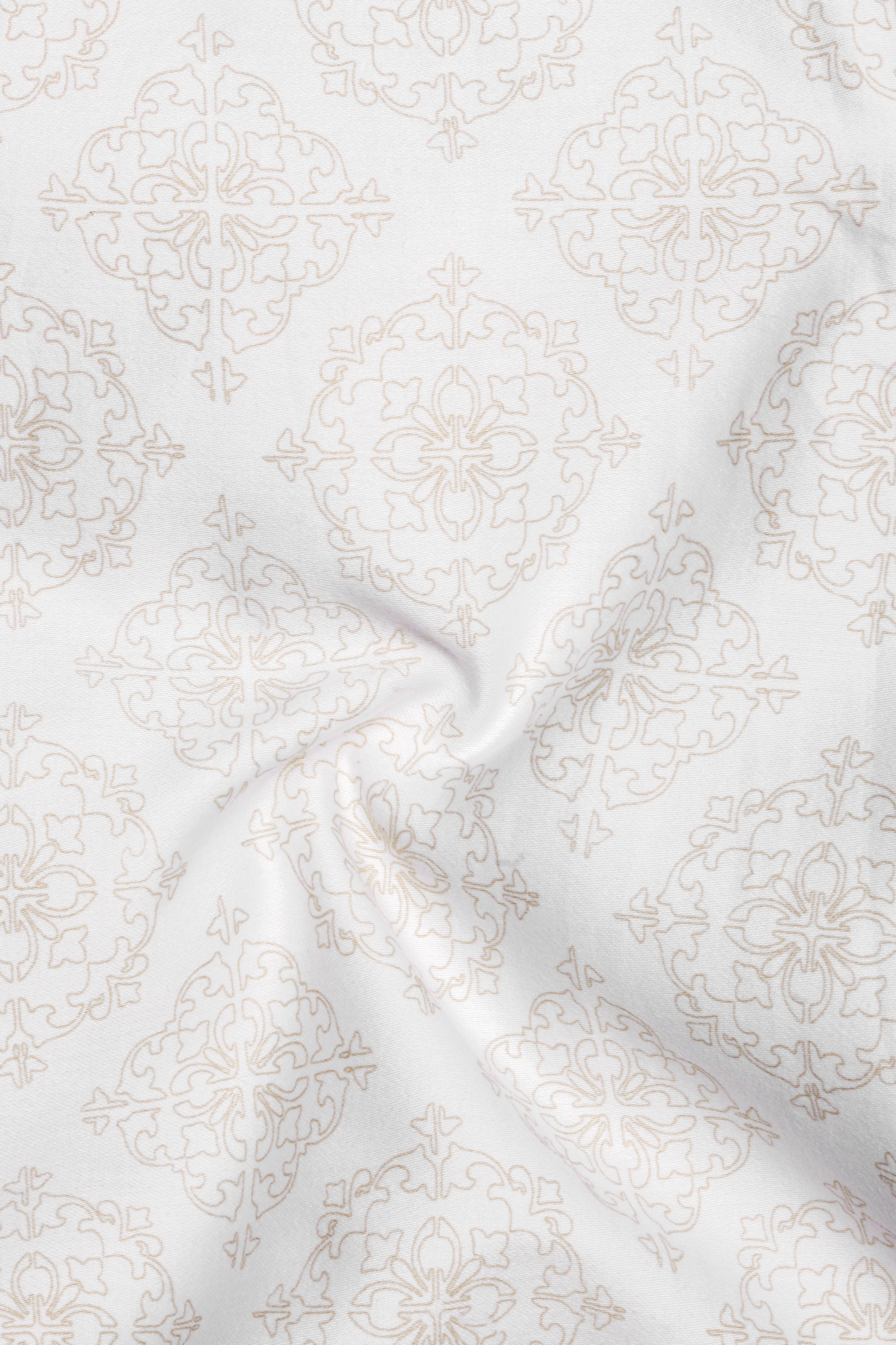 Velisca-Porcelain Cream Damask Printed Subtle Sheen Super Soft Premium Cotton Shorts