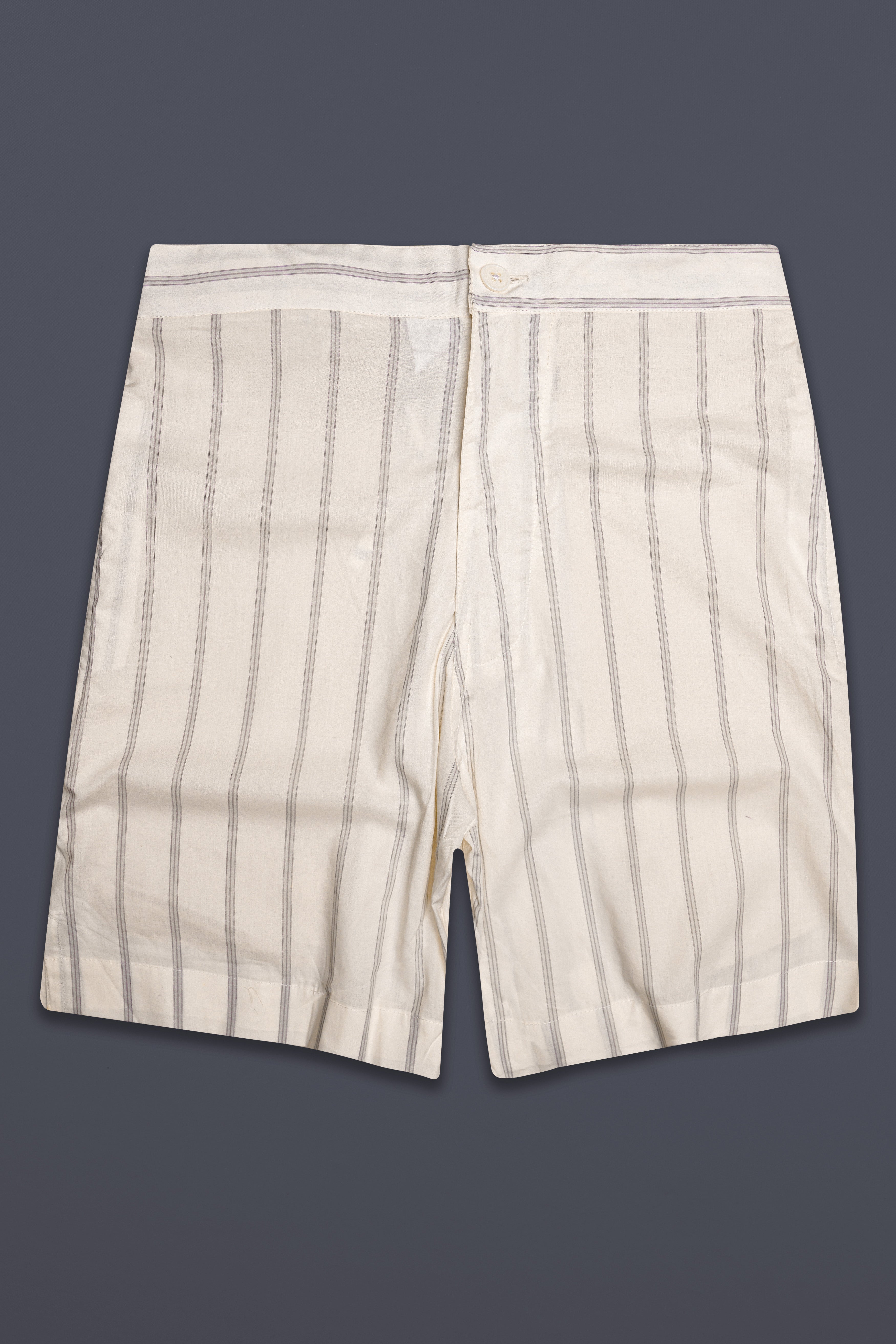 Birch-Albescent Cream Striped Premium Cotton Shorts