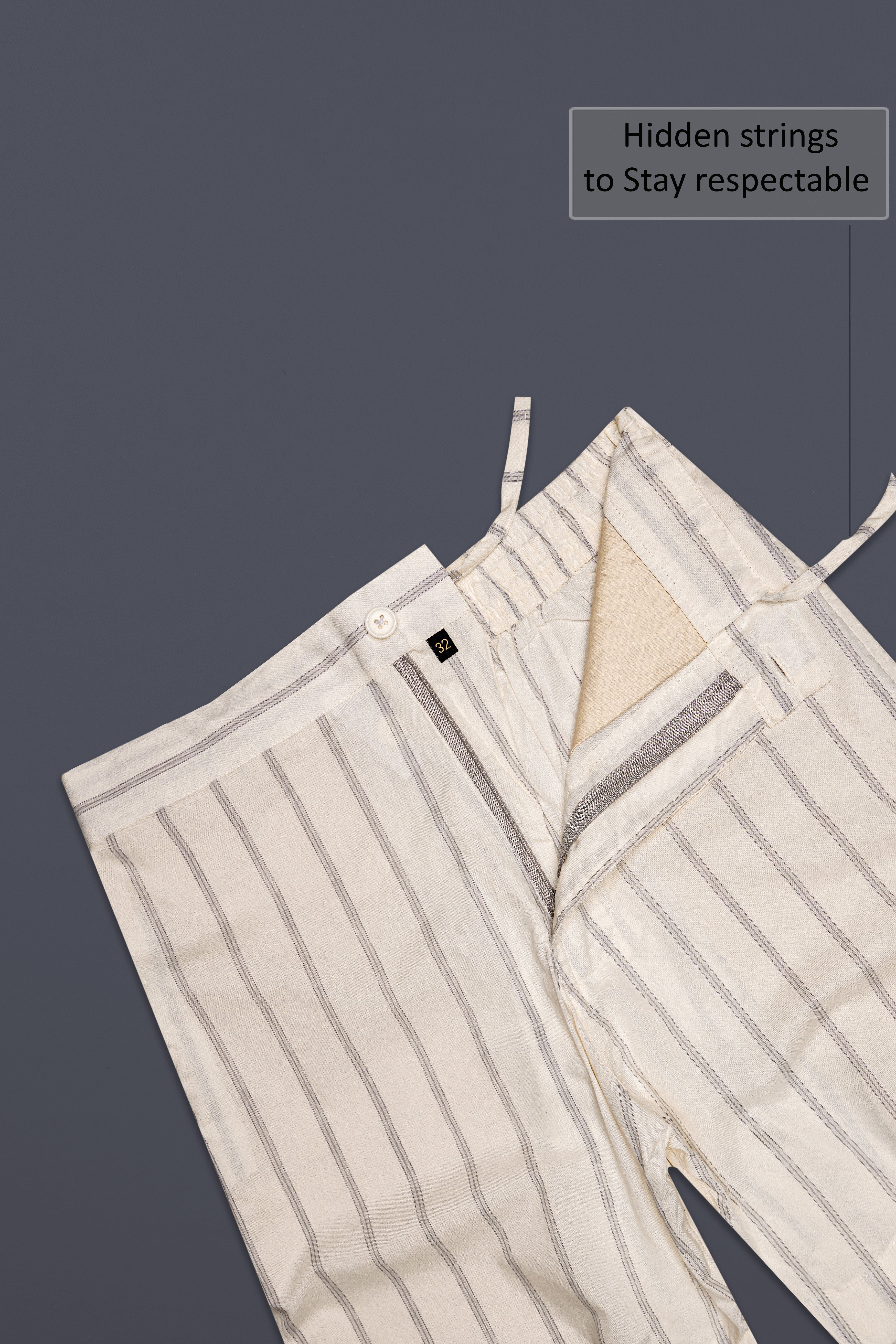 Birch-Albescent Cream Striped Premium Cotton Shorts