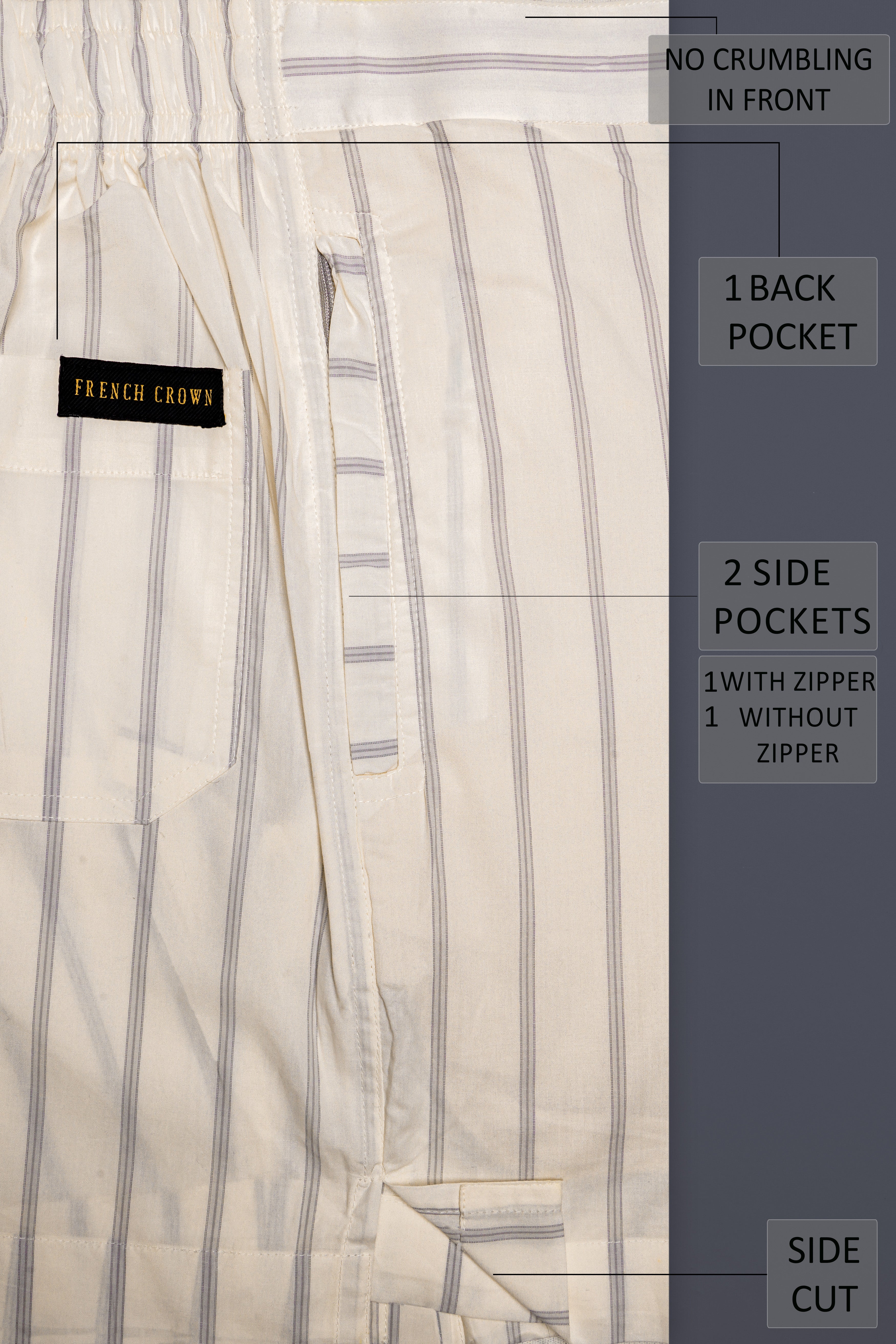 Birch-Albescent Cream Striped Premium Cotton Shorts