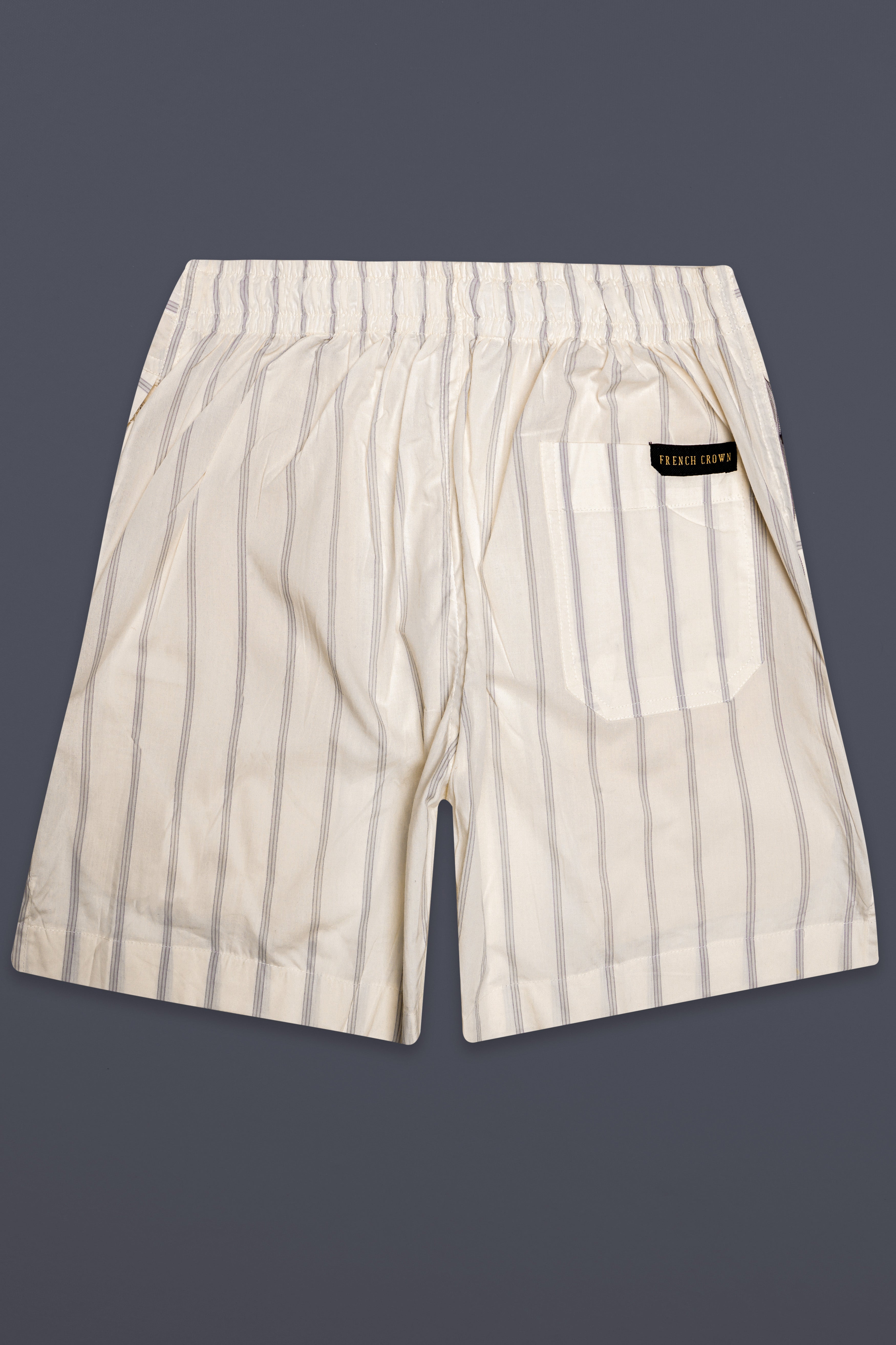 Birch-Albescent Cream Striped Premium Cotton Shorts
