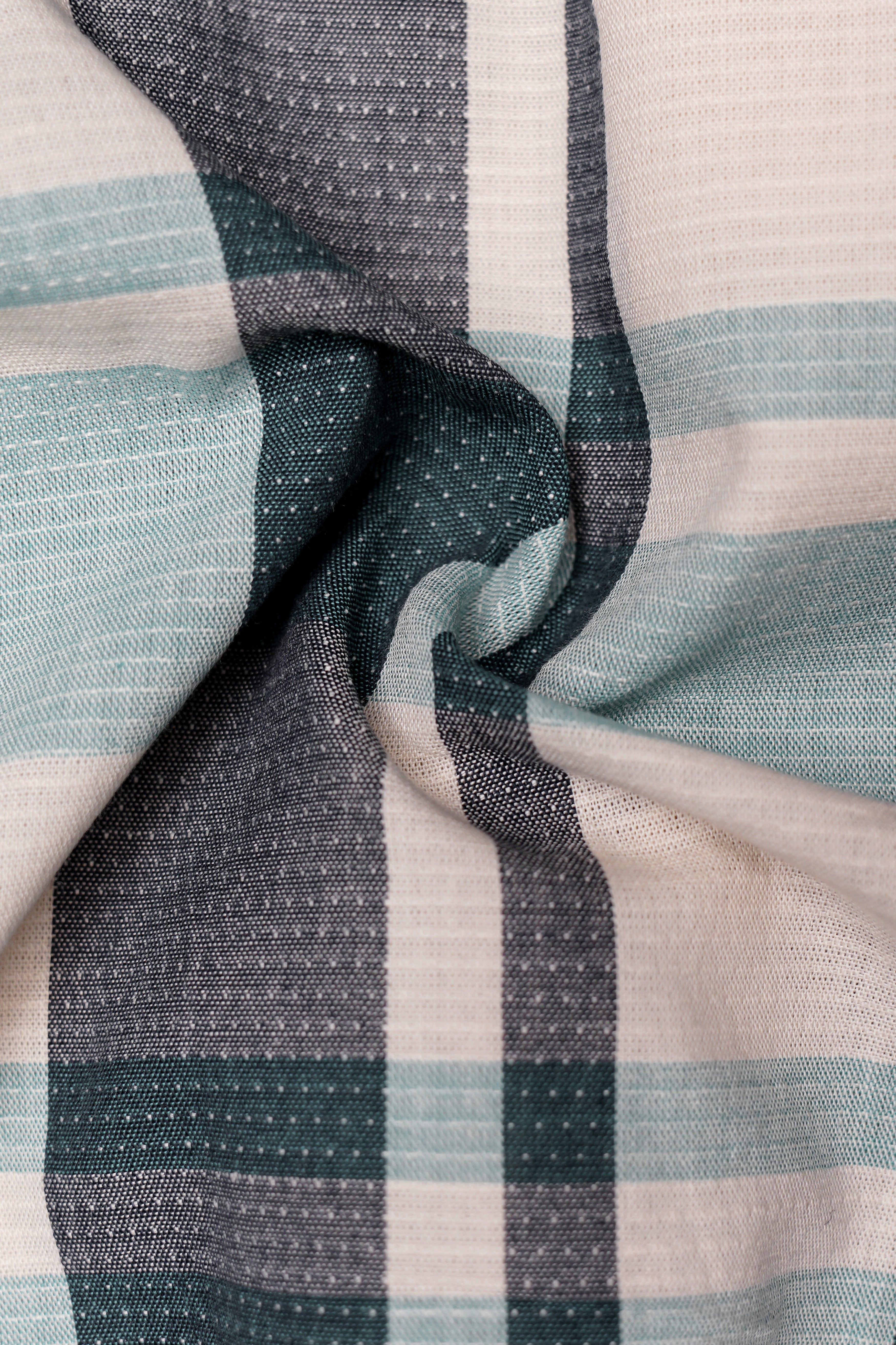 Fossil-Mortar Gray And Wafer Cream Plaid Dobby Textured Giza Cotton Shorts