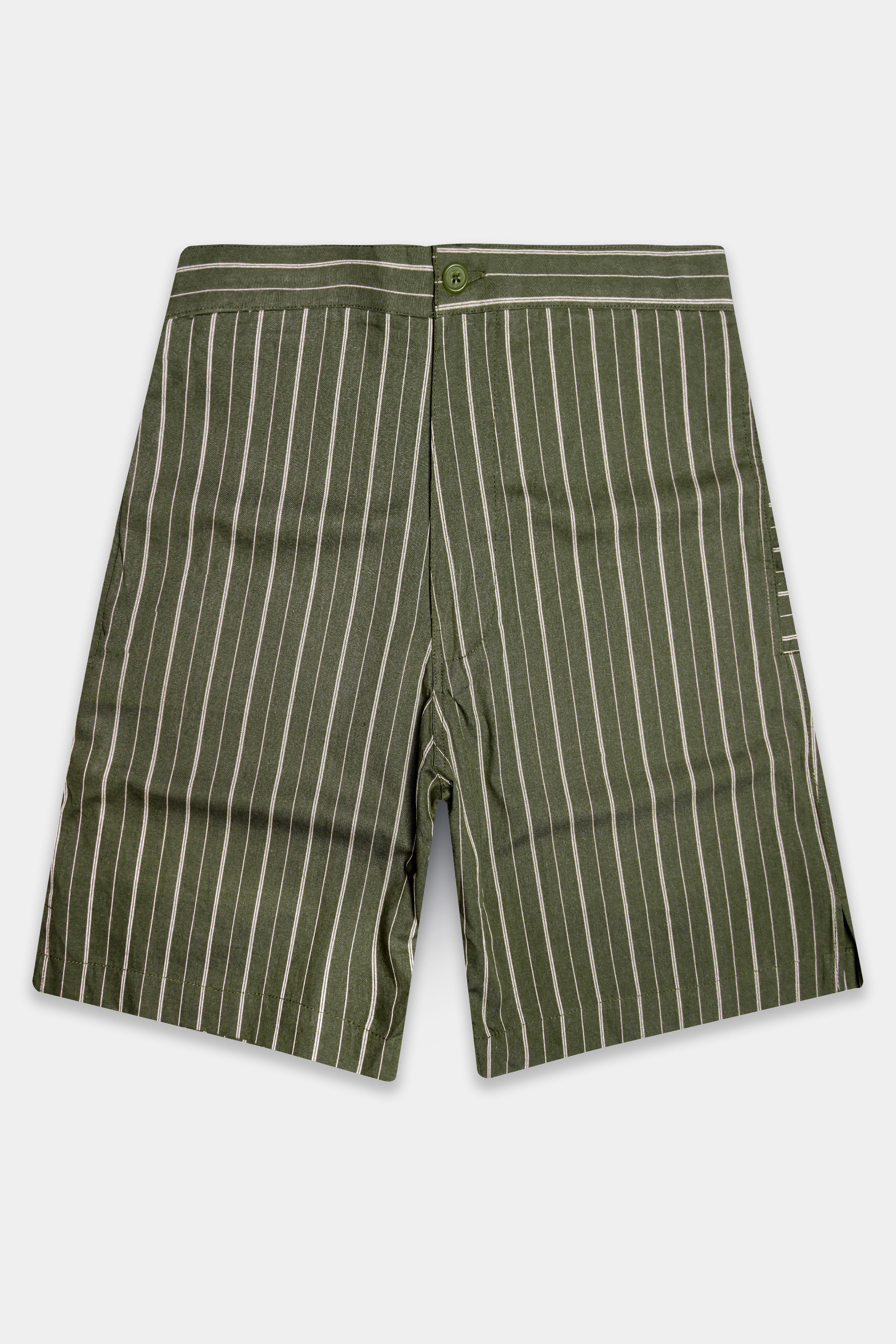 Beryl-Hemlock Green Striped Oxford Premium Cotton Shorts