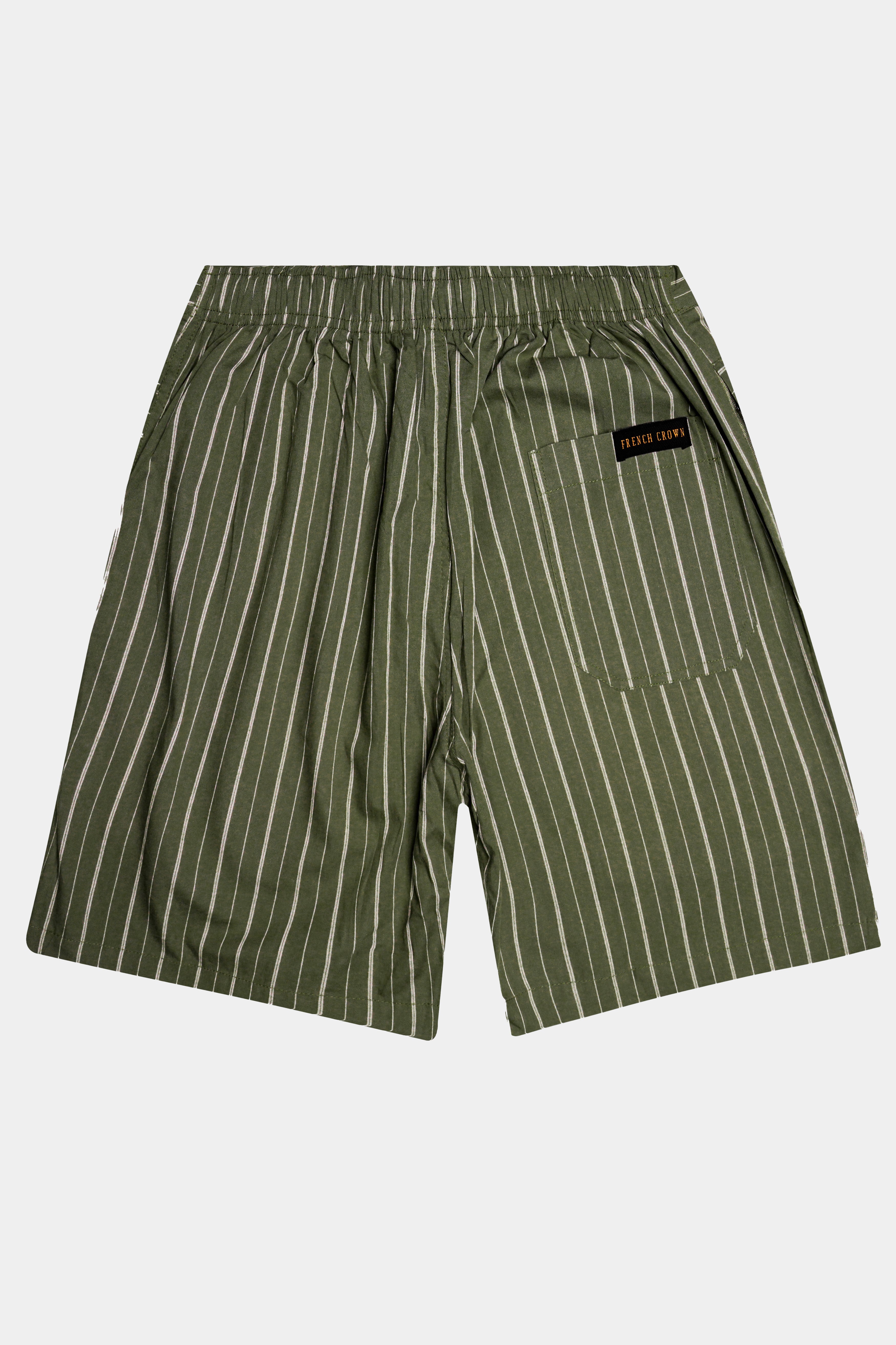 Beryl-Hemlock Green Striped Oxford Premium Cotton Shorts