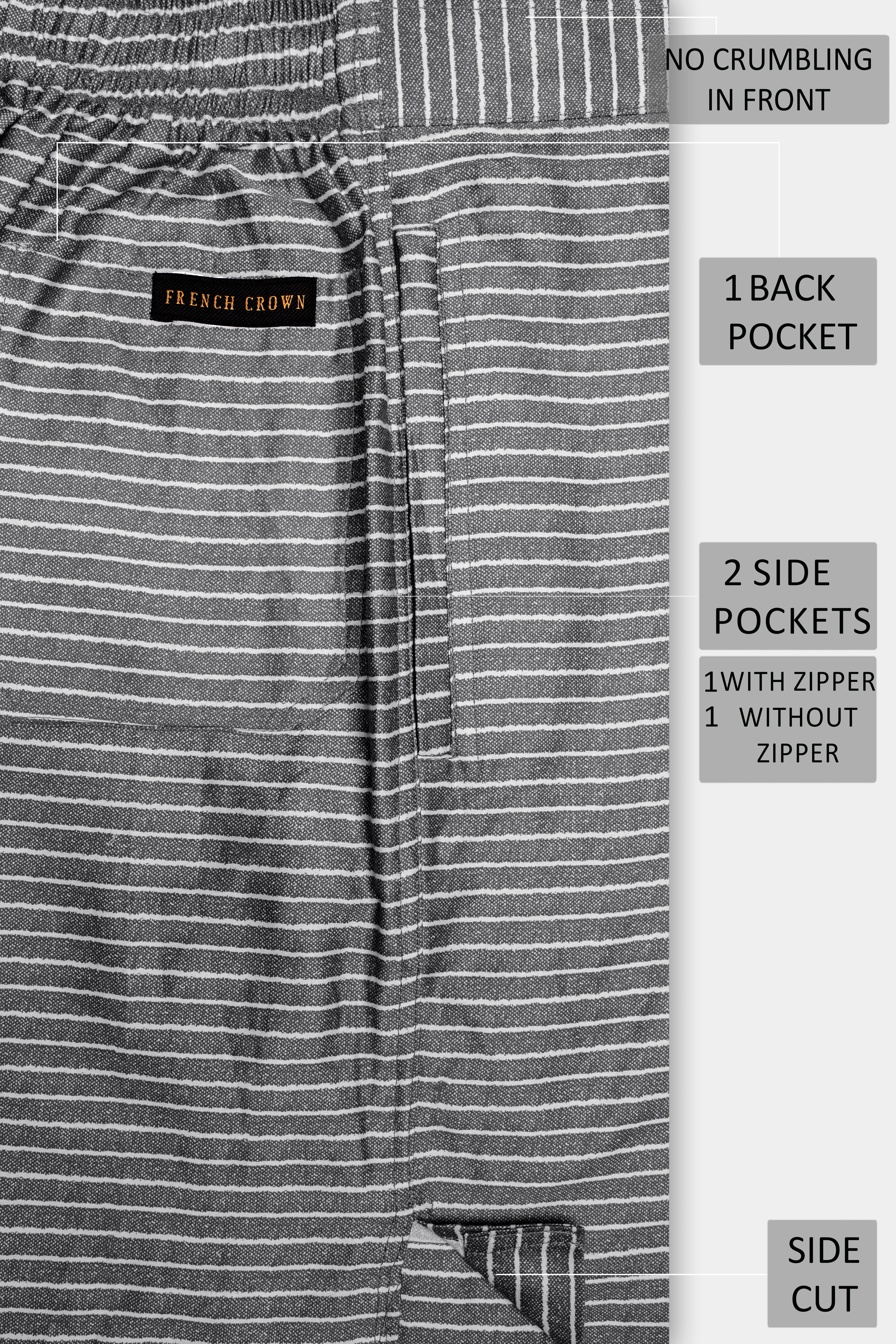 Zintra-Ironside Gray horizontal striped Subtle Sheen Super Soft Premium Cotton Shorts