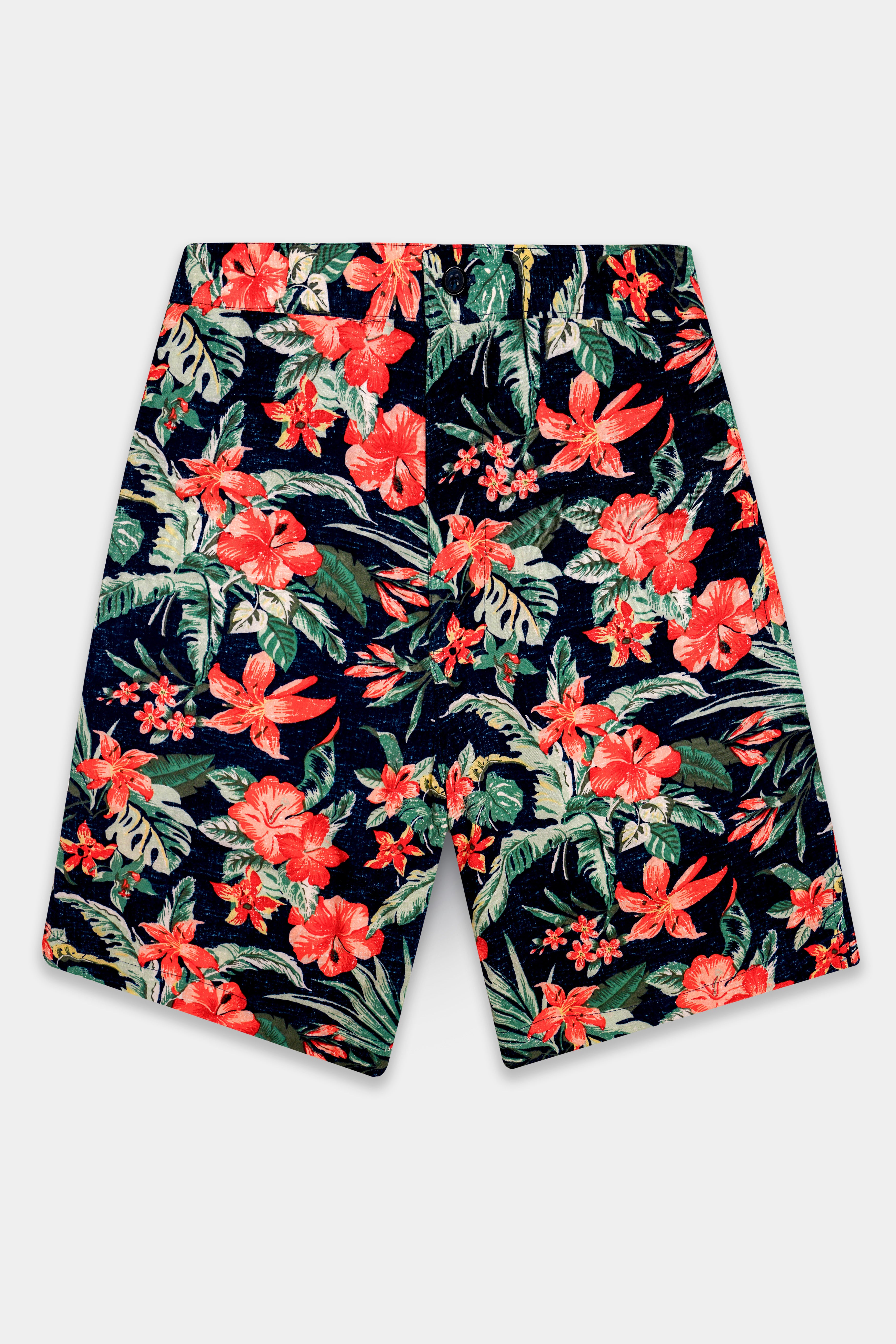 Verdalis-Jade Black And Lunar Green Floral Printed Super Soft Premium Tencel Shorts